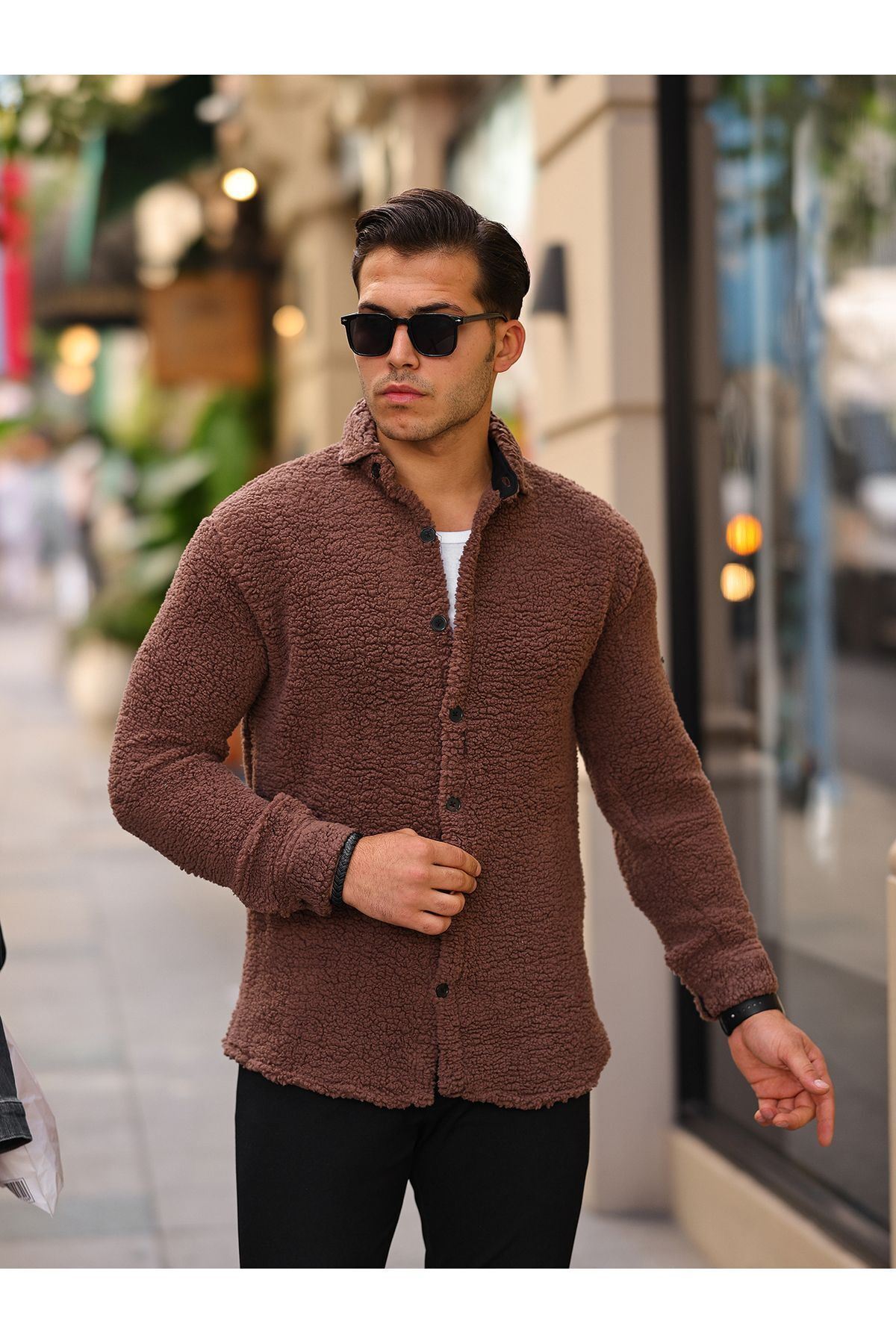 Erkek Kürklü Peluş Rahat Kalıp Gömlek
