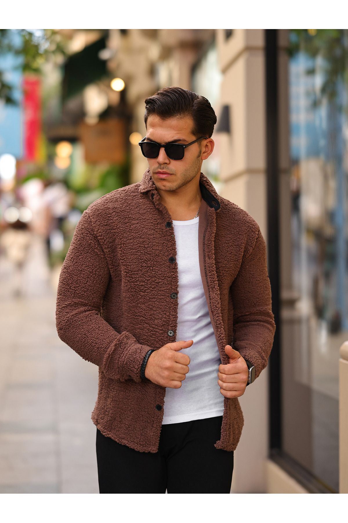 Erkek Kürklü Peluş Rahat Kalıp Gömlek