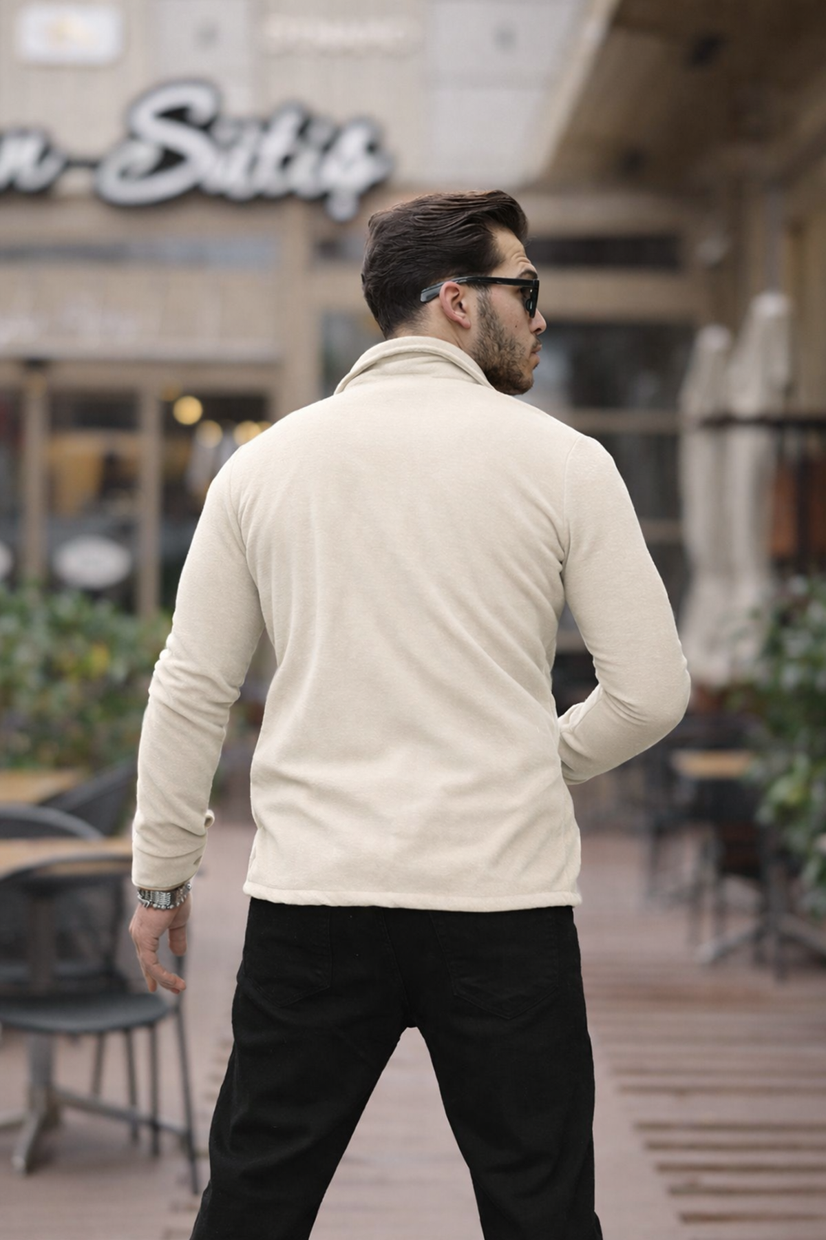 Erkek Basic Uzun Kol Dar Pamuklu Ekru Polar Gömlek