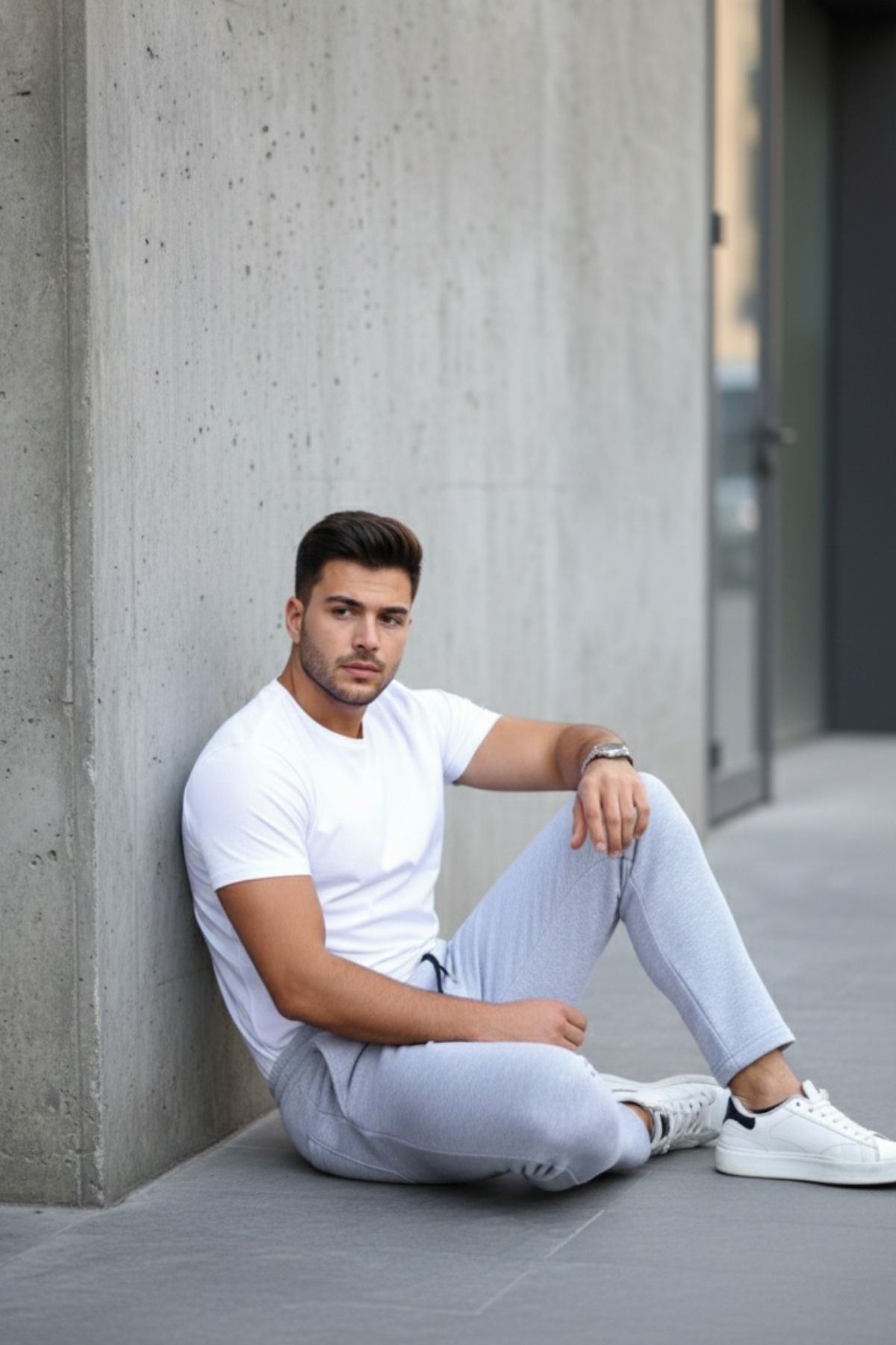 Erkek Beli Lastikli 3 Iplik Düz Paça Gri Eşofman Altı