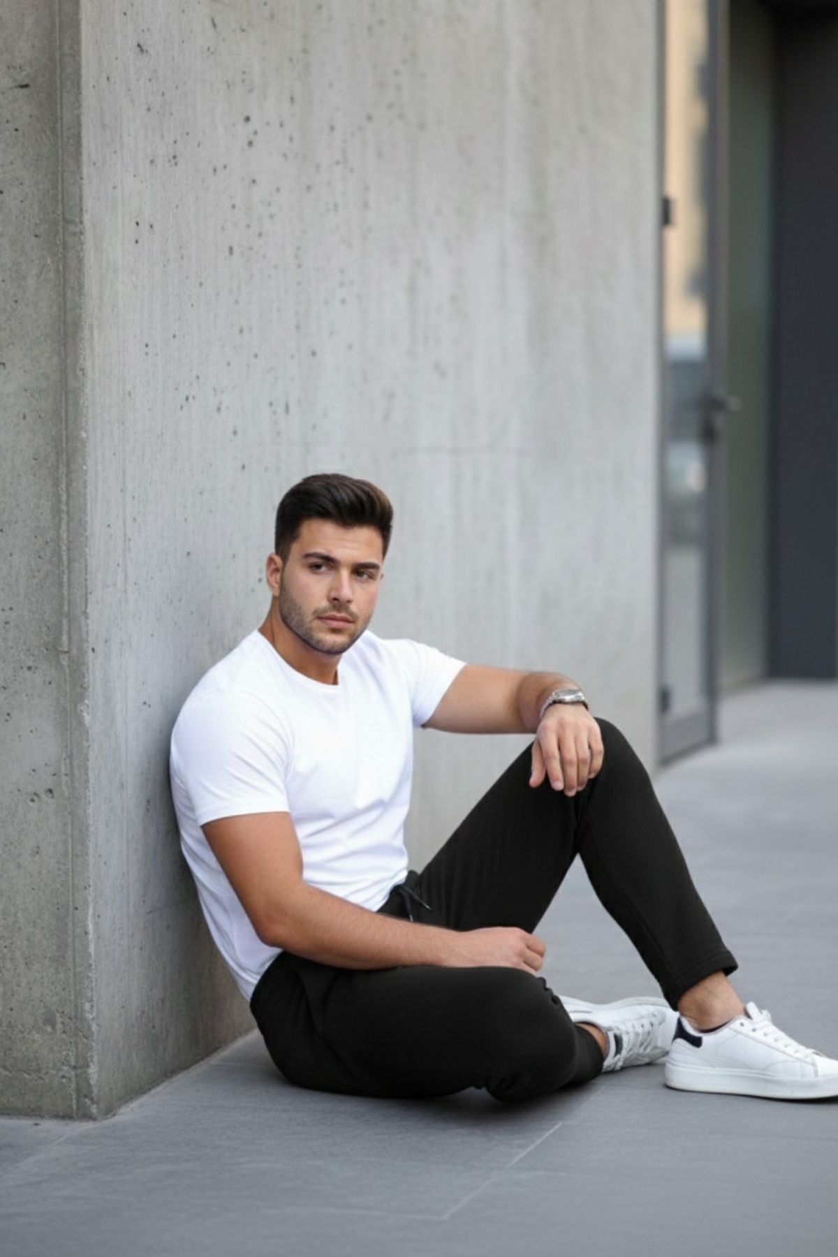 Erkek Beli Lastikli 3 Iplik Düz Paça Siyah Eşofman Altı