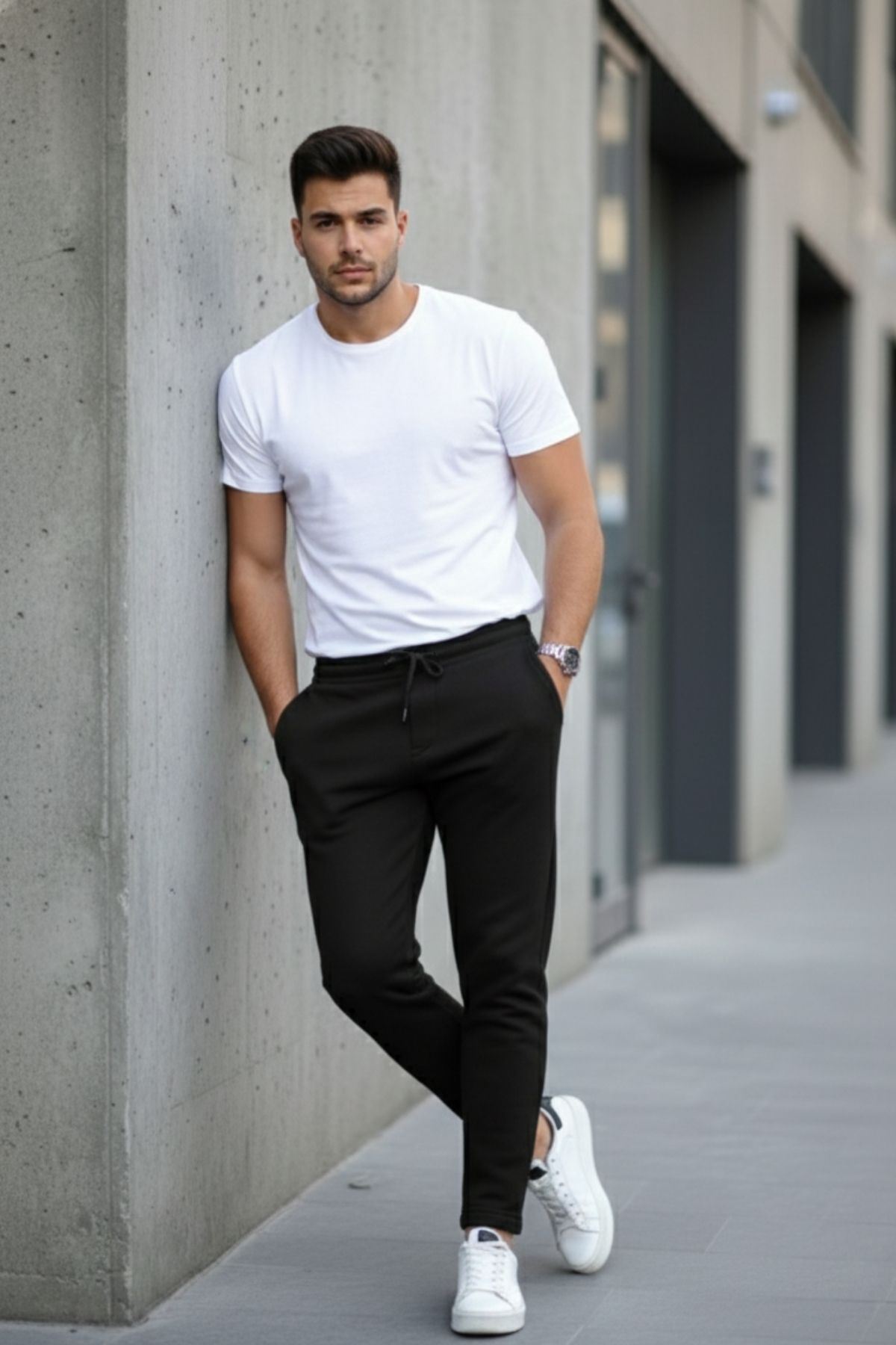 Erkek Beli Lastikli 3 Iplik Düz Paça Siyah Eşofman Altı