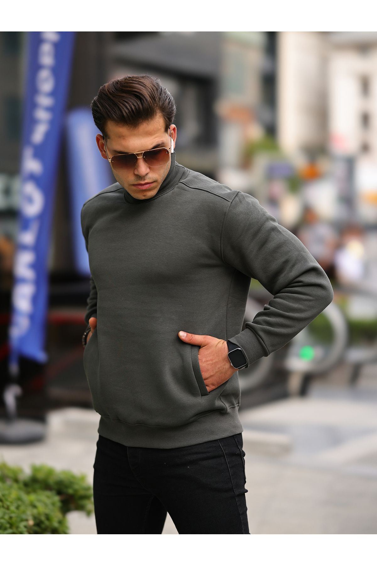 Boğazlı Cepli Üç iplik sweat