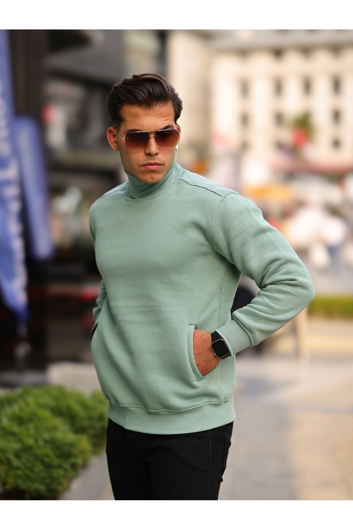 Boğazlı Cepli Üç iplik sweat