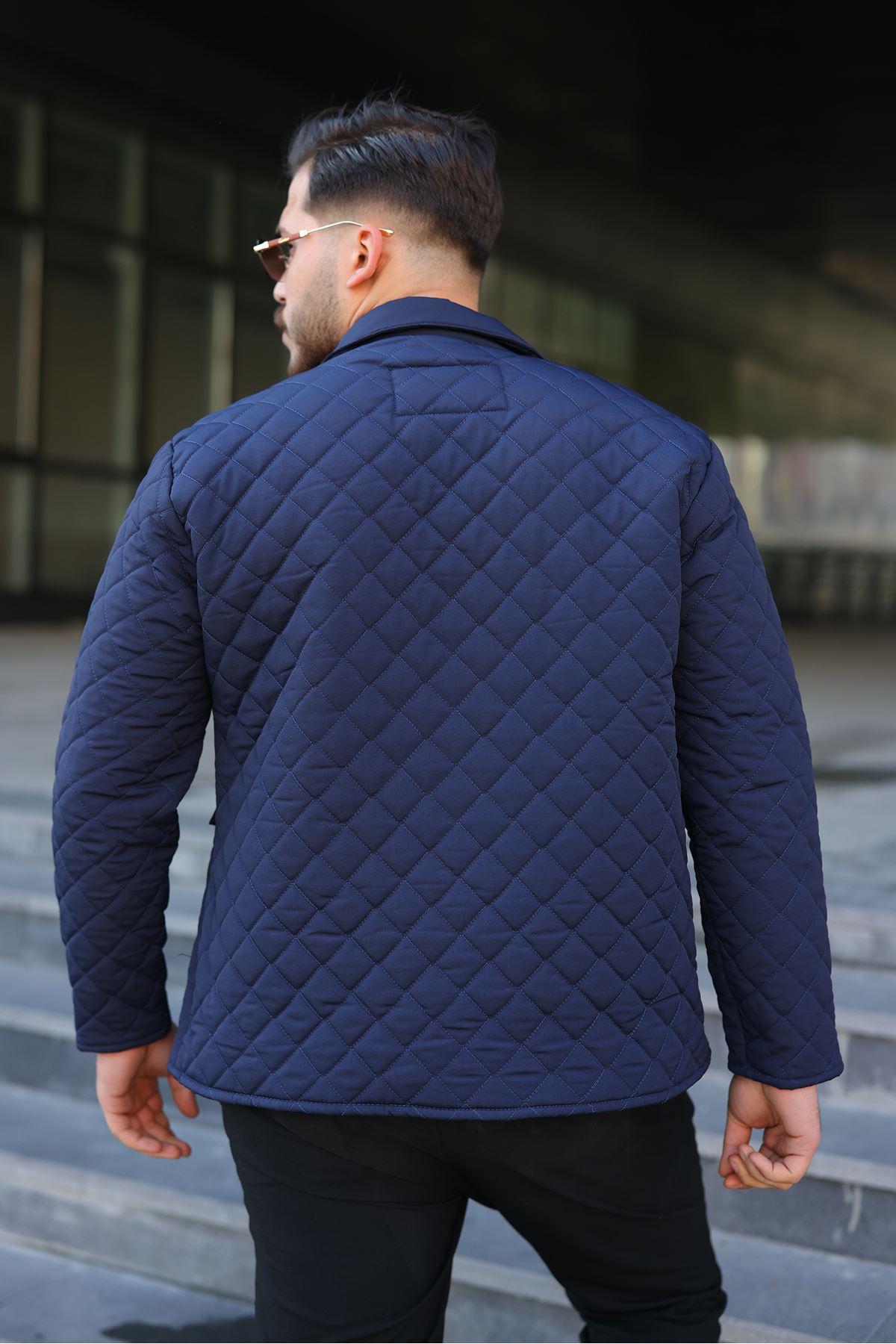 Erkek Çıtçıt Basic Kışlık Kürklü Lacivert Kapitone Mont