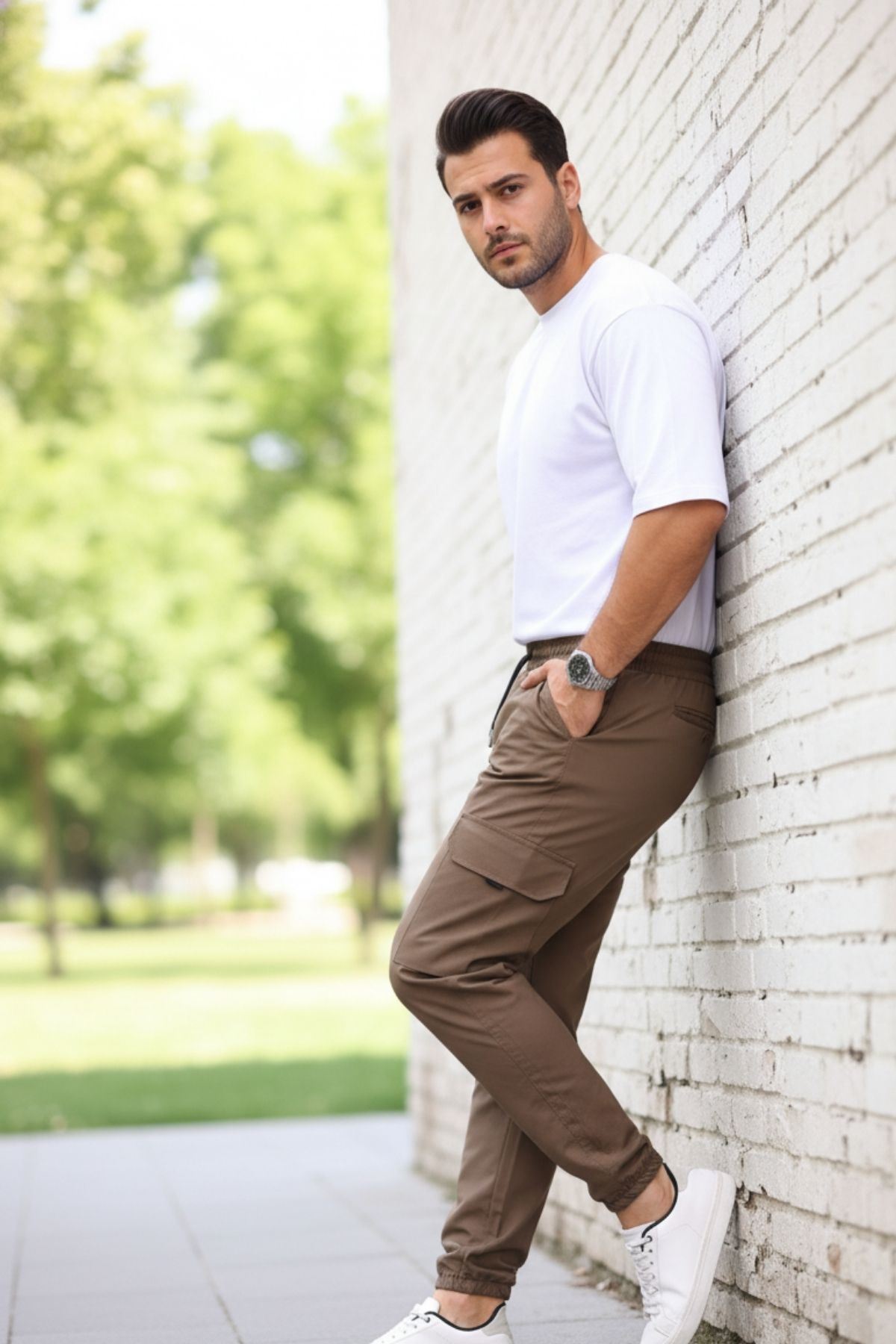 Erkek Paraşüt Kumaş Tarz Cepli Paça Ve Bel Lastikli Jogger Spor Pantolon