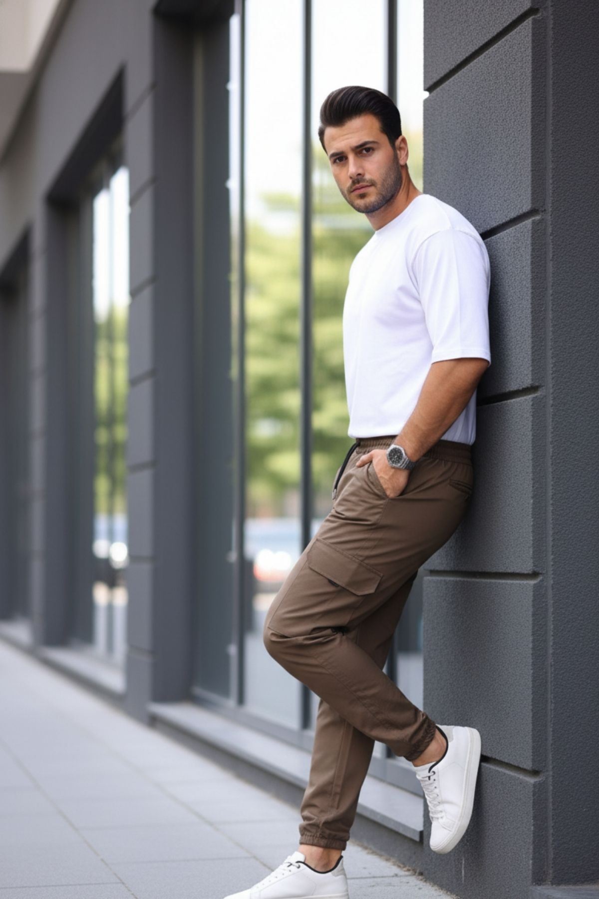 Erkek Paraşüt Kumaş Tarz Cepli Paça Ve Bel Lastikli Jogger Spor Pantolon