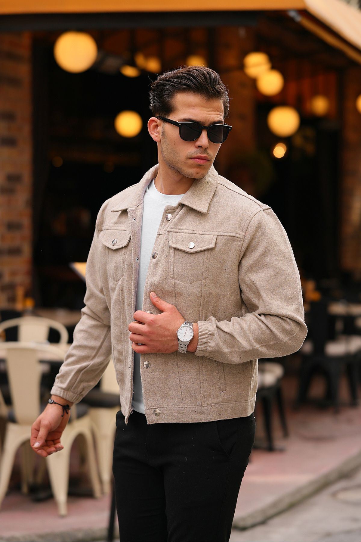 Erkek Oversize Rahat Mevsimlik Taş Kaşe Ceket
