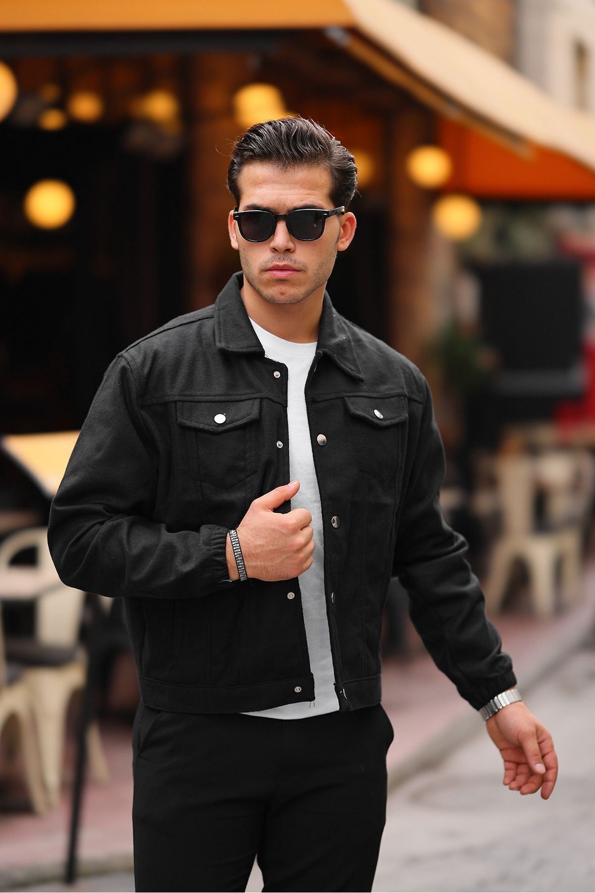 Erkek Oversize Rahat Mevsimlik Siyah Kaşe Ceket