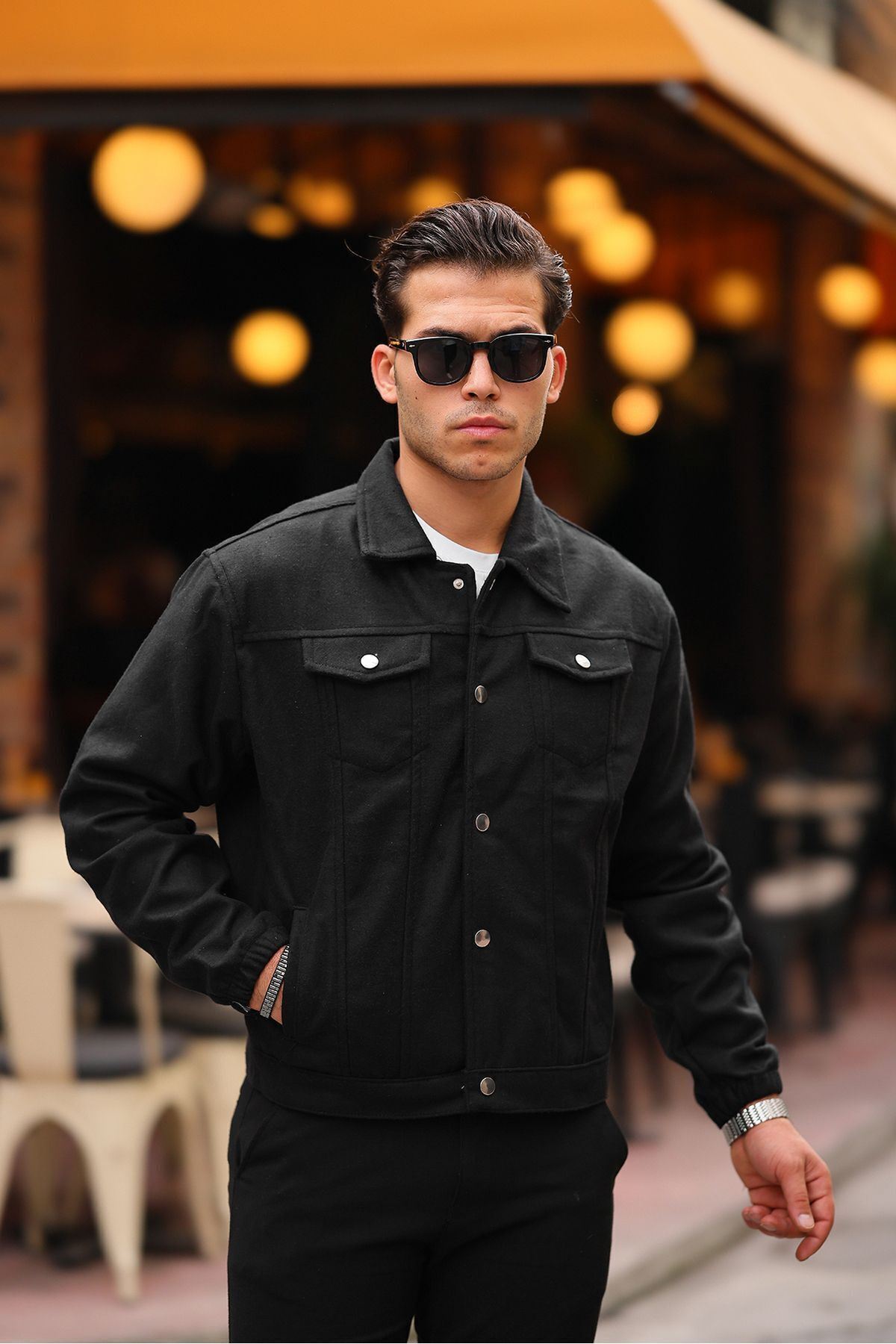 Erkek Oversize Rahat Mevsimlik Siyah Kaşe Ceket