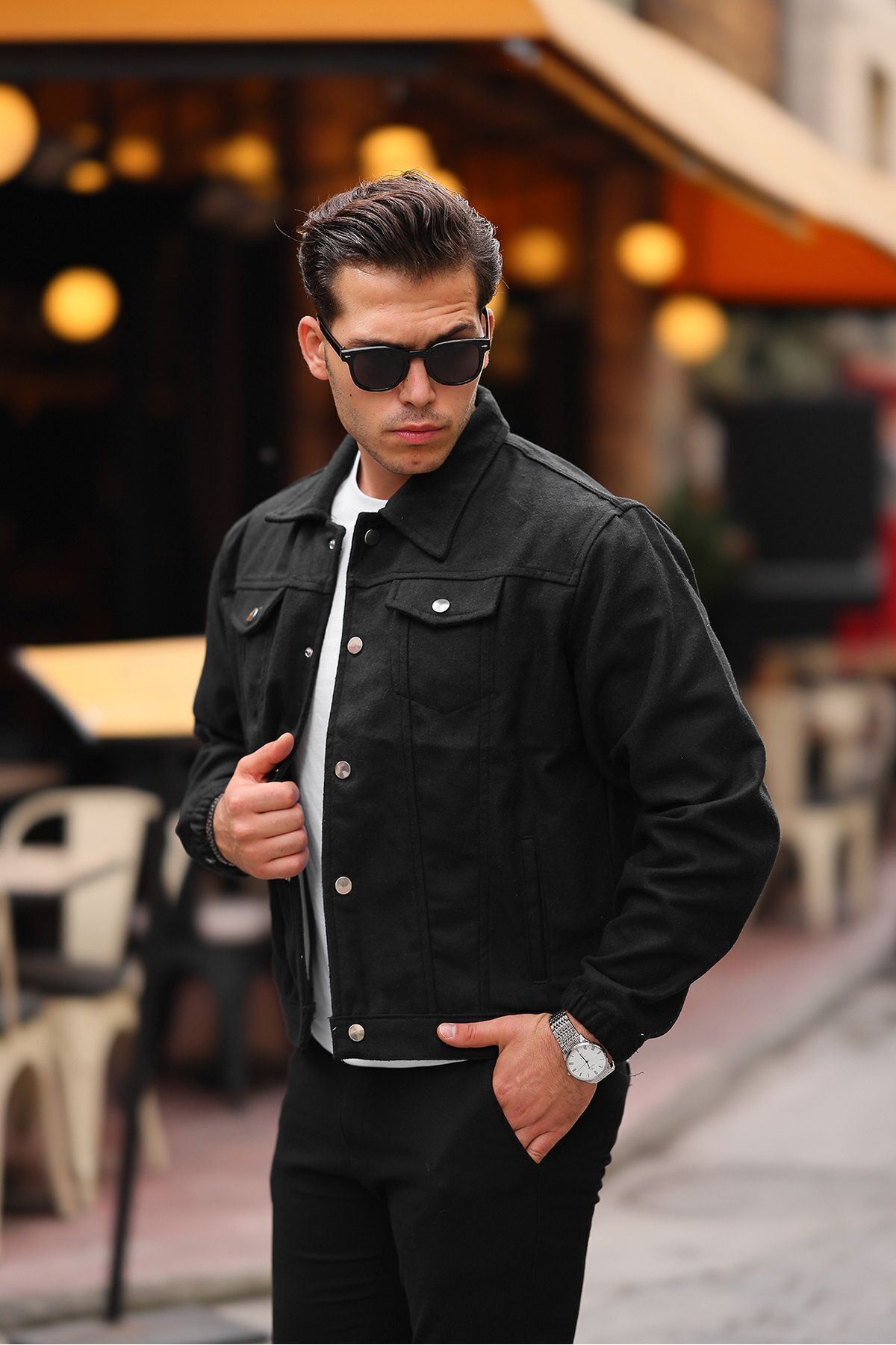 Erkek Oversize Rahat Mevsimlik Siyah Kaşe Ceket