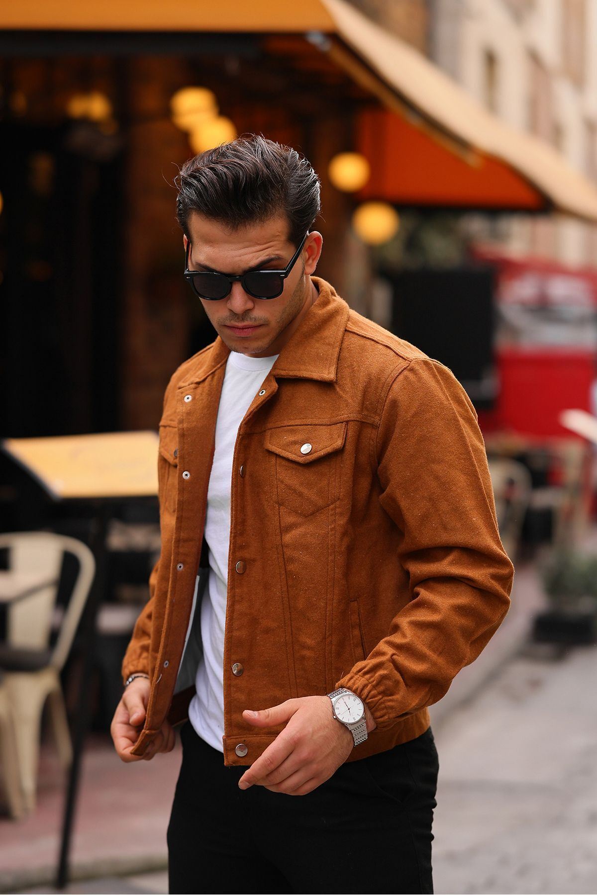 Erkek Oversize Rahat Mevsimlik Taba Kaşe Ceket