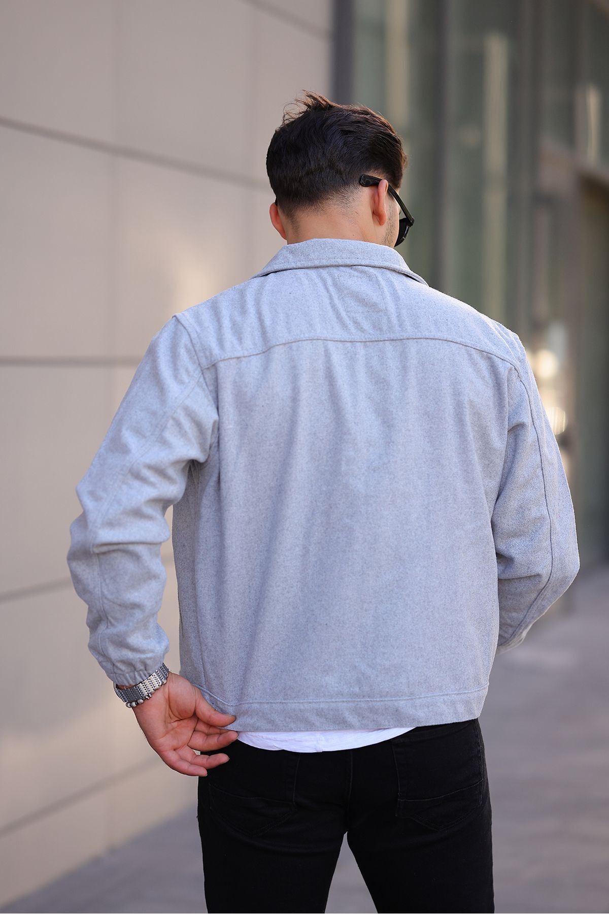 Erkek Oversize Rahat Mevsimlik Gri Kaşe Ceket