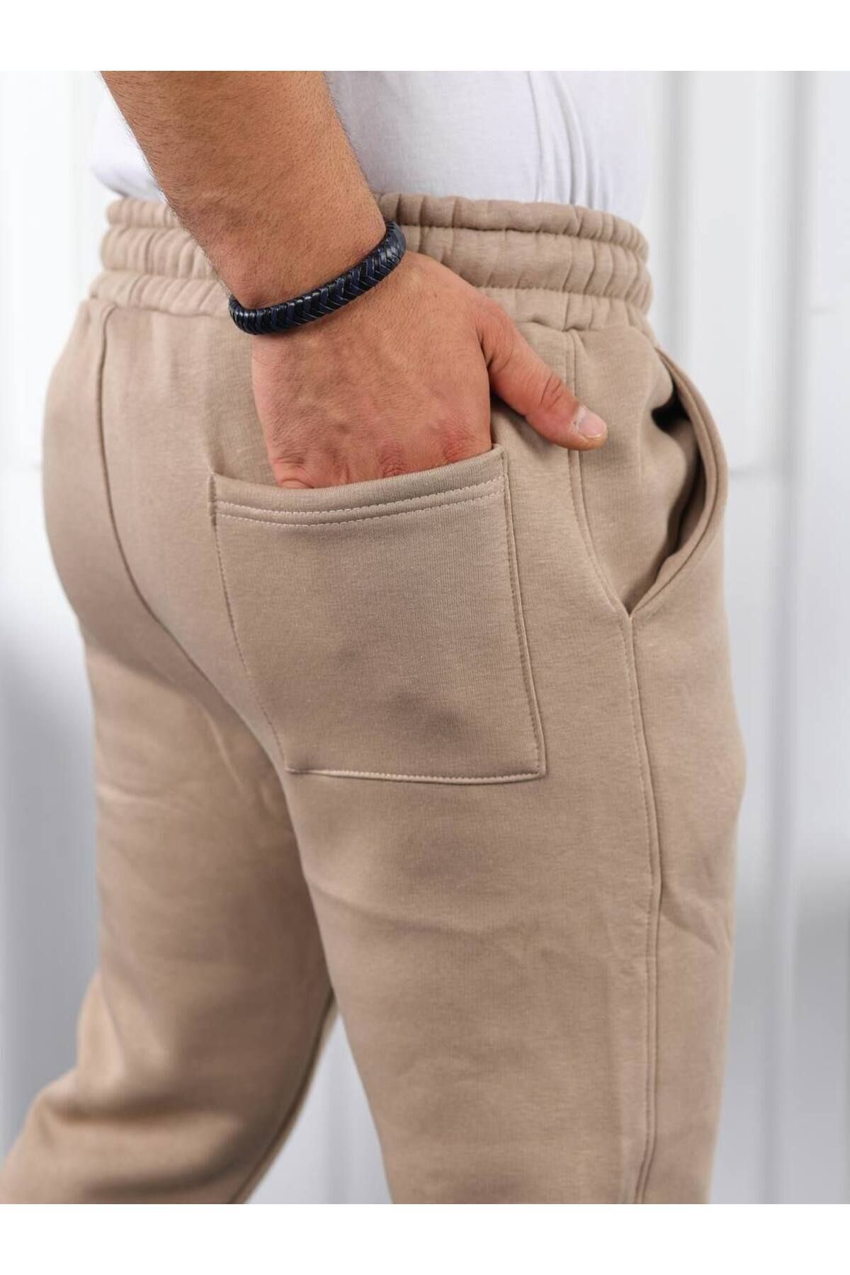 Erkek Beli Lastikli Şardonlu Jogger Kahve Eşofman Altı