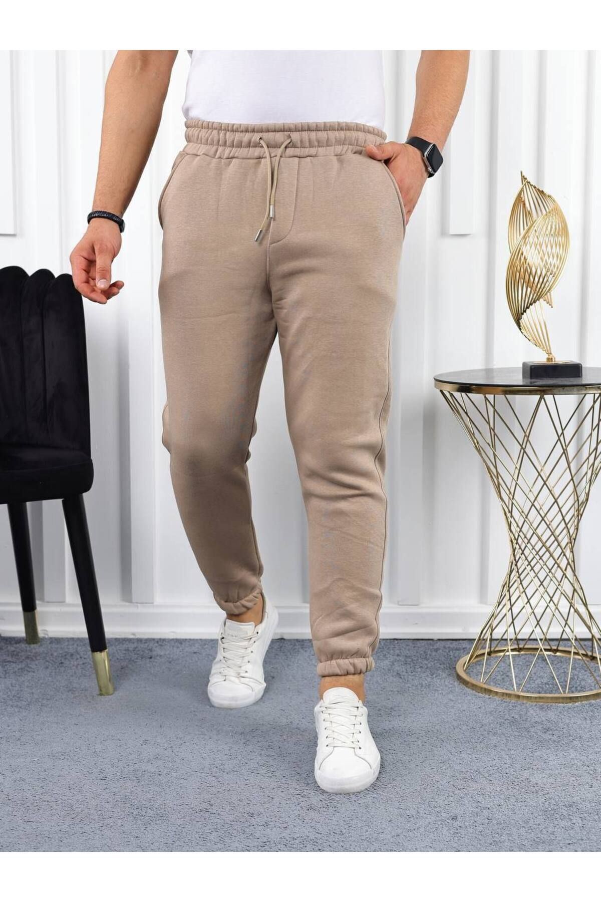 Erkek Beli Lastikli Şardonlu Jogger Kahve Eşofman Altı