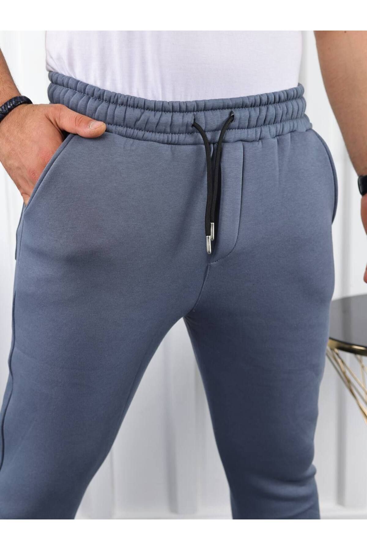 Erkek Beli Lastikli Şardonlu Jogger Lacivert Eşofman Altı