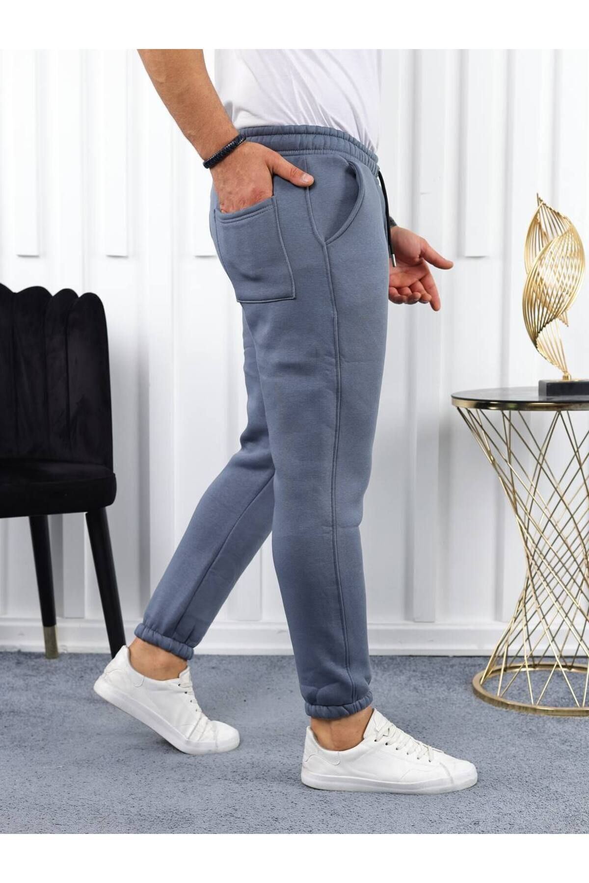 Erkek Beli Lastikli Şardonlu Jogger Lacivert Eşofman Altı