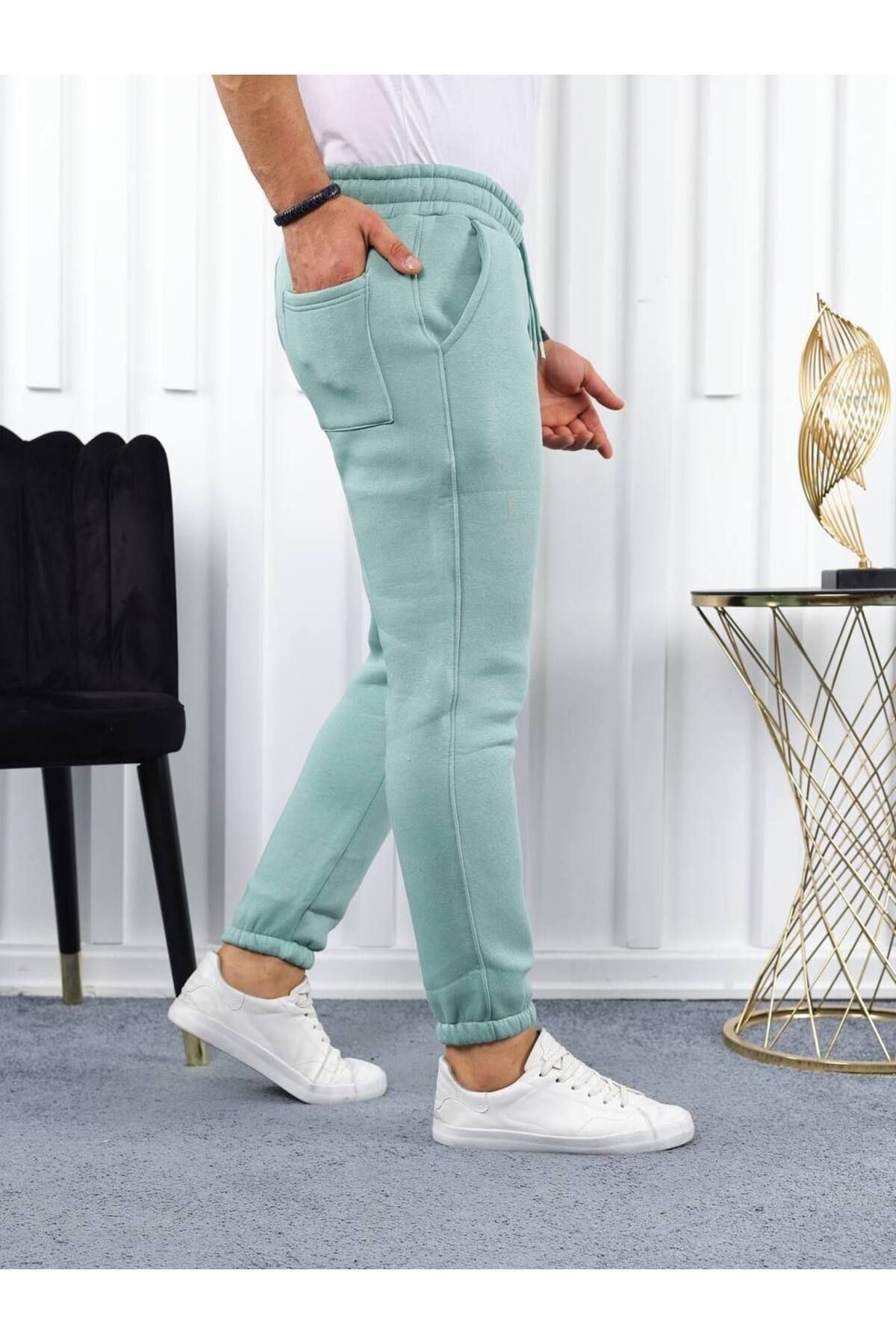 Erkek Beli Lastikli Şardonlu Jogger Mint Eşofman Altı