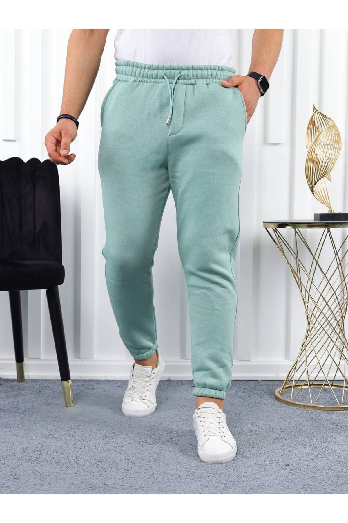 Erkek Beli Lastikli Şardonlu Jogger Mint Eşofman Altı
