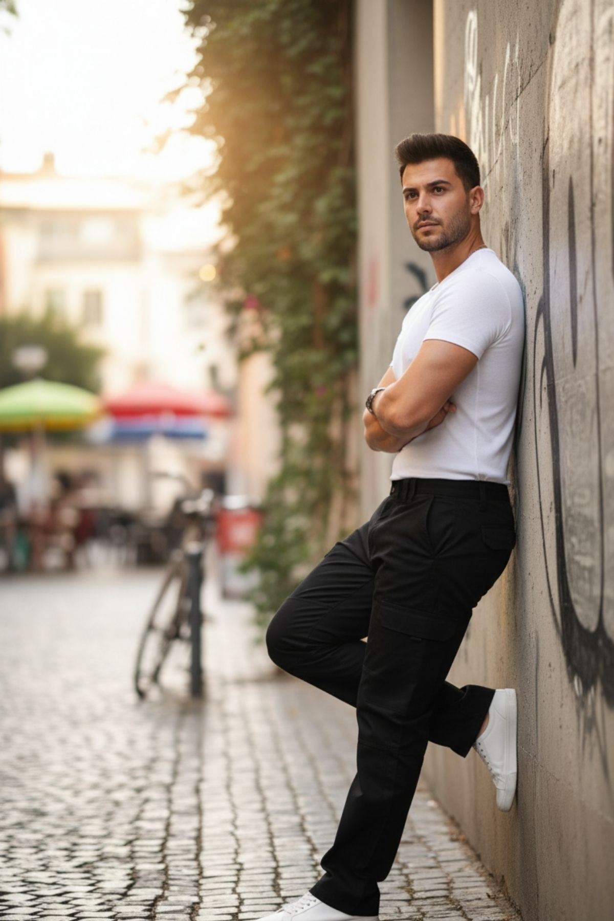 Erkek Kargo Cepli Bol Paça Armalı Siyah Baggy Pantolon