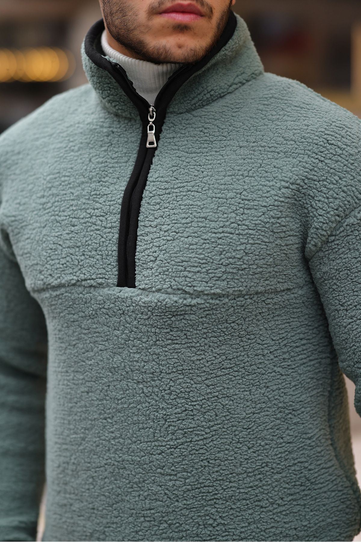 Yarım Fermuarlı Peluş Sweatshirt