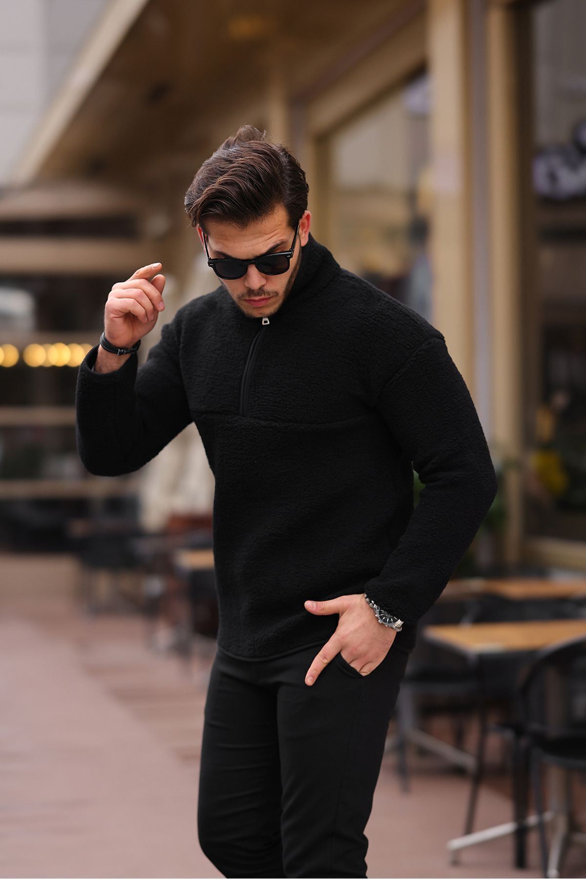 Yarım Fermuarlı Peluş Sweatshirt