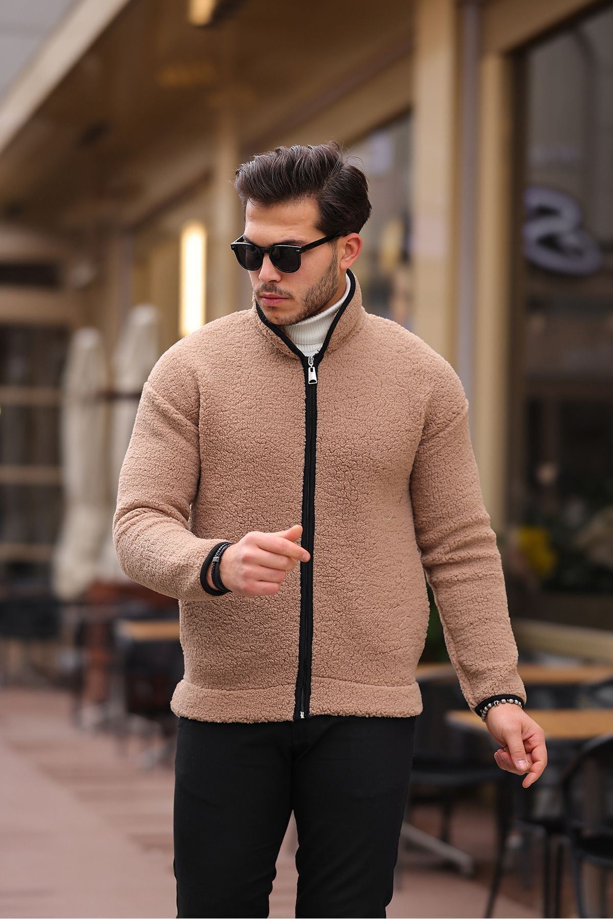 Yan Cepli Tam Fermuarlı Peluş Sweatshirt