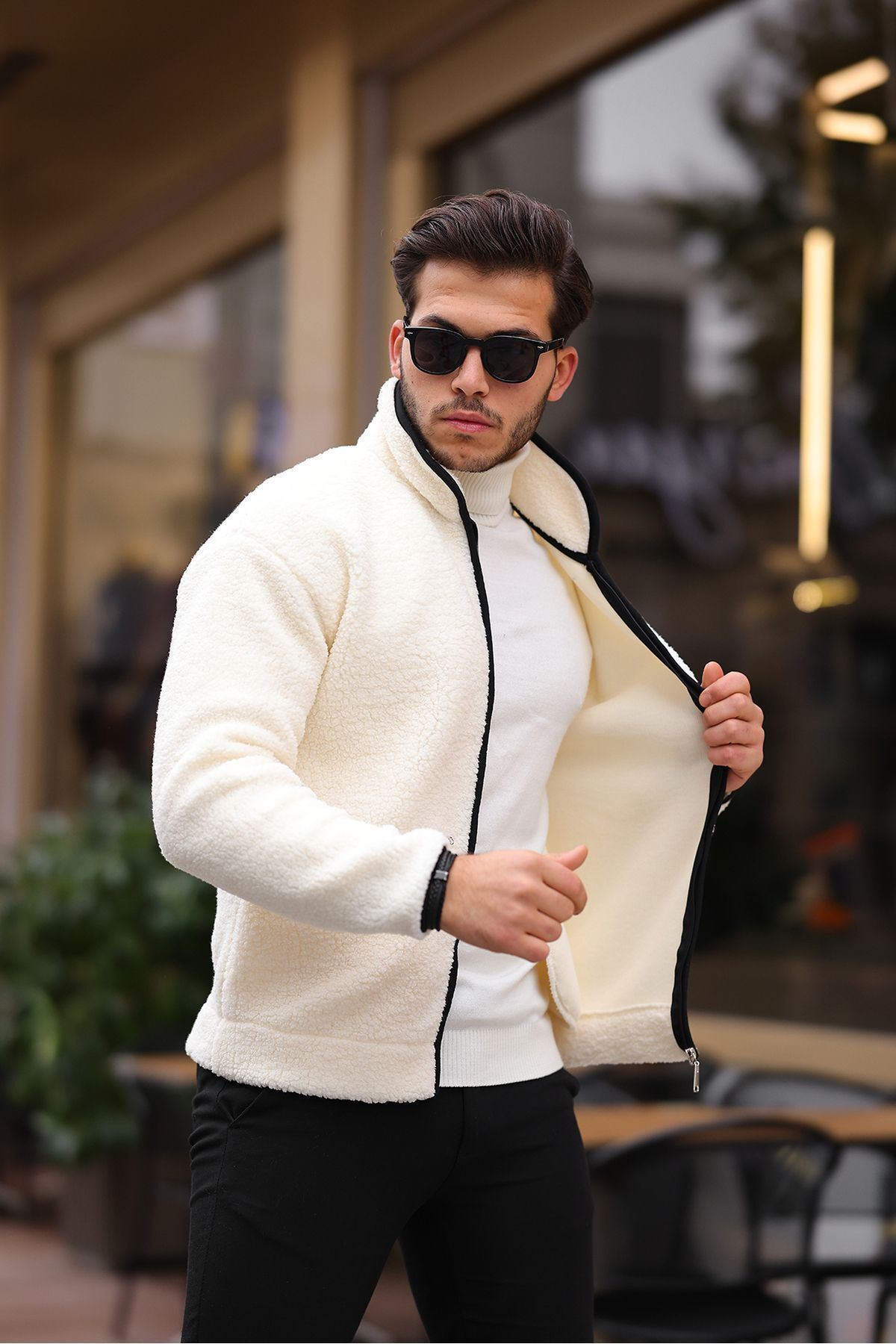 Yan Cepli Tam Fermuarlı Peluş Sweatshirt