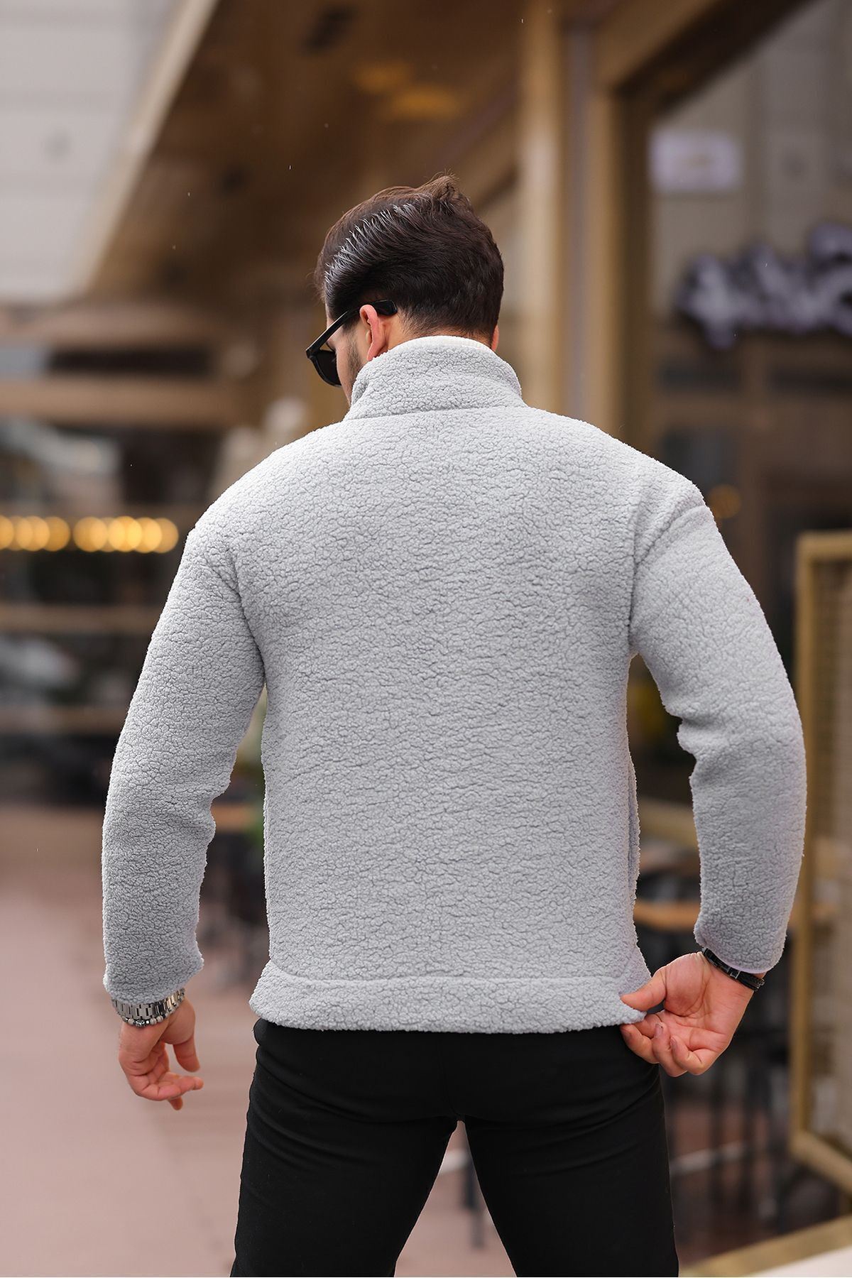 Yan Cepli Tam Fermuarlı Peluş Sweatshirt