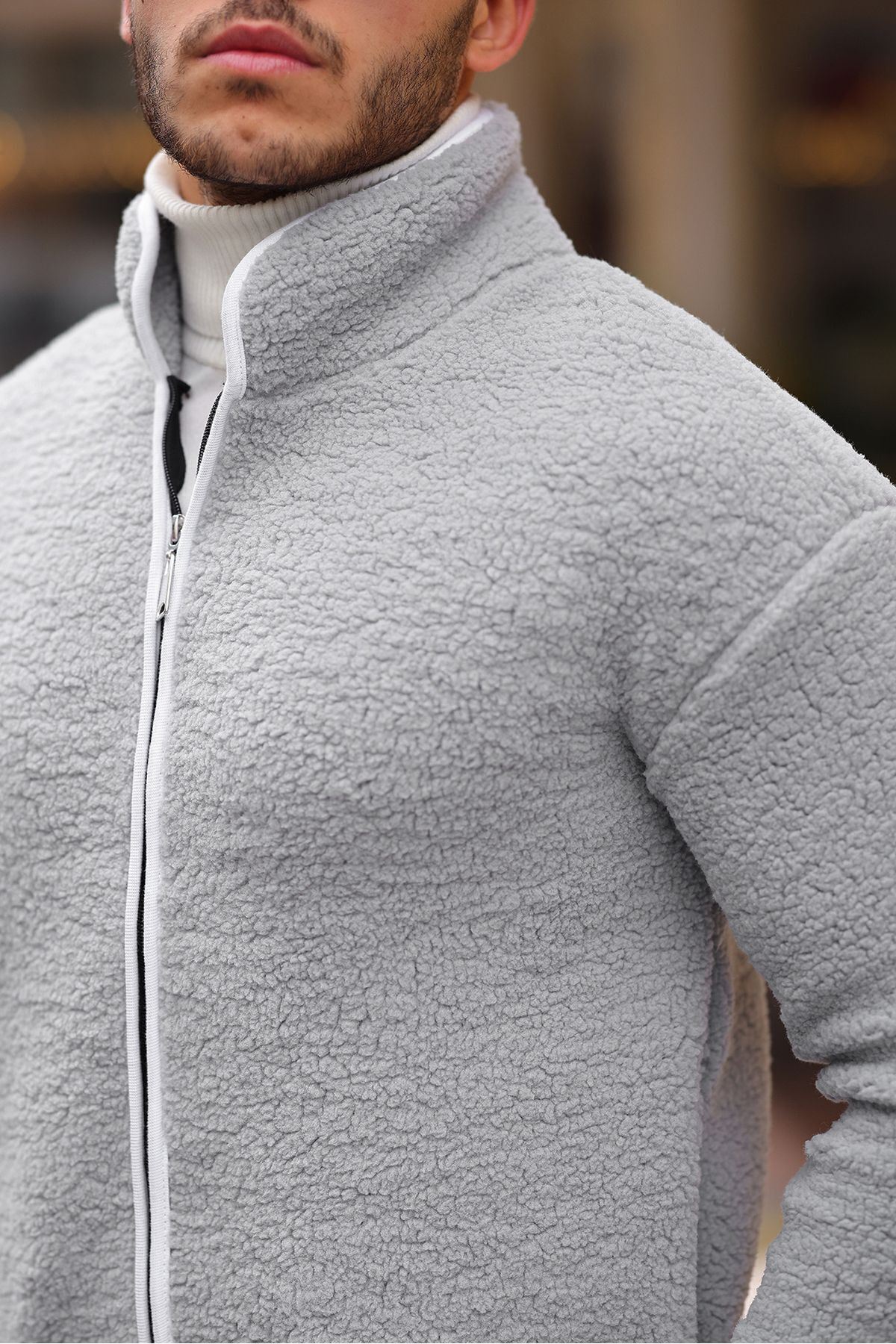 Yan Cepli Tam Fermuarlı Peluş Sweatshirt