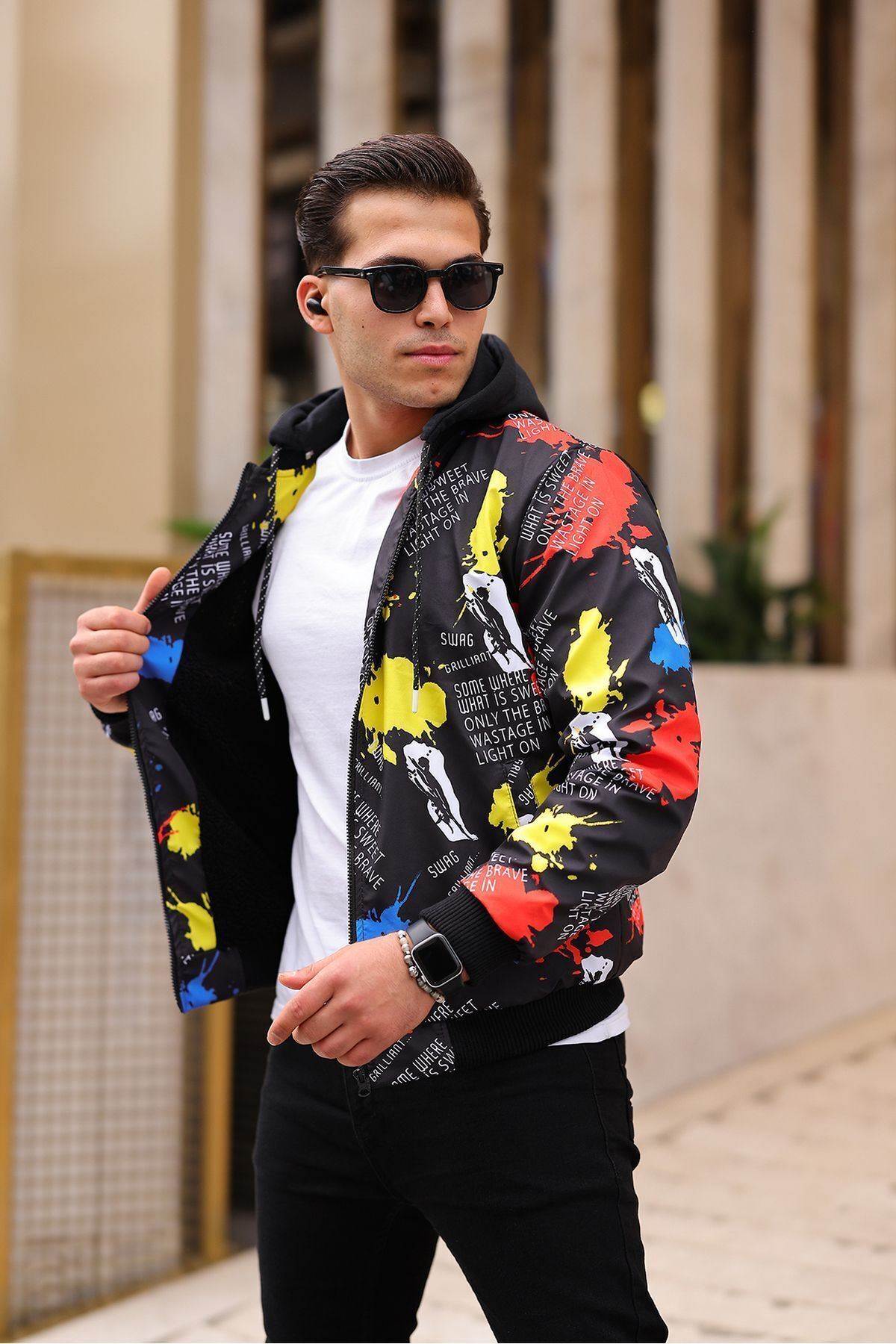 Erkek Içi Kürklü Suya Dayanıklı Çıkarıbilir Kapüşonlu Cepli Yağmurluk