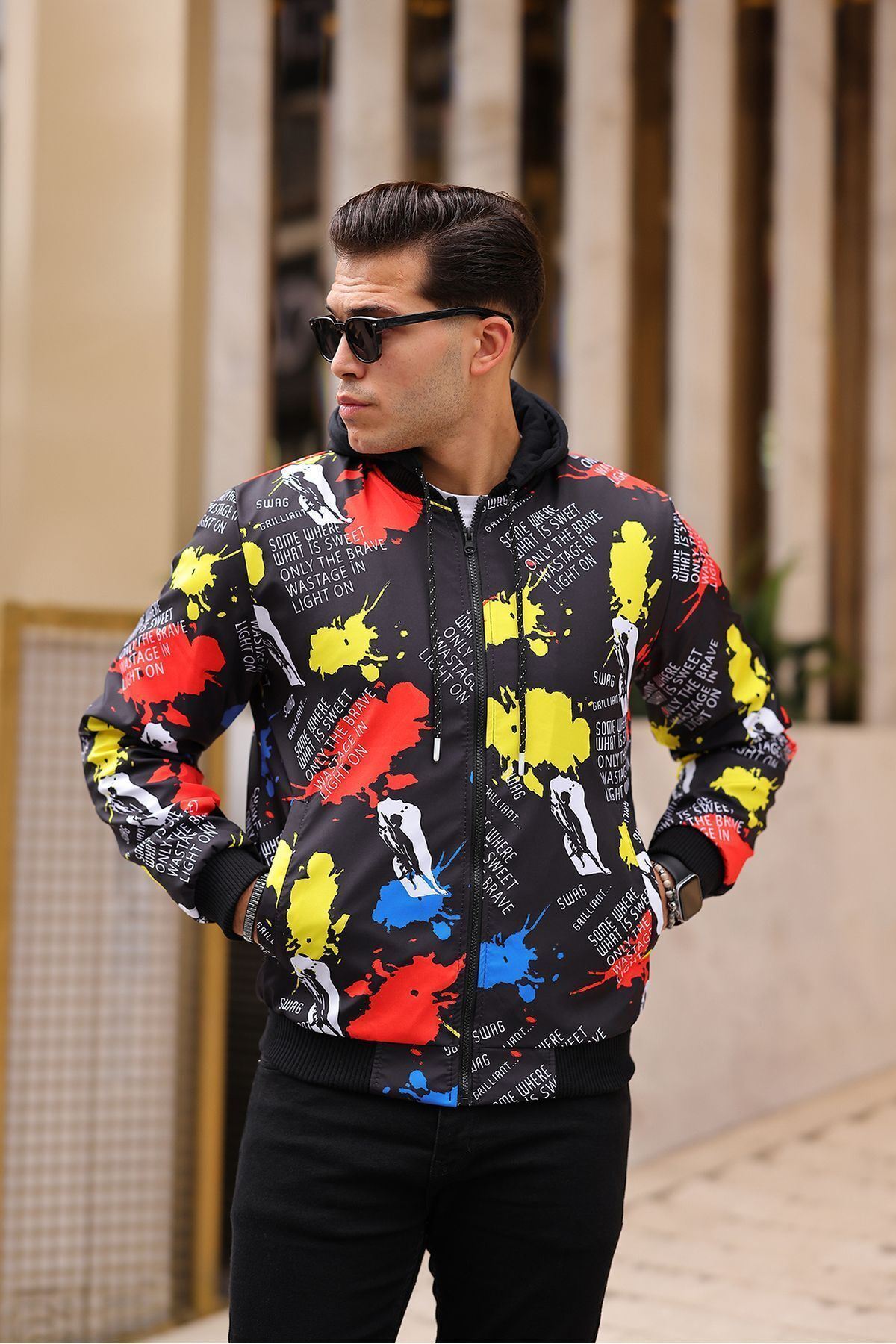 Erkek Içi Kürklü Suya Dayanıklı Çıkarıbilir Kapüşonlu Cepli Yağmurluk