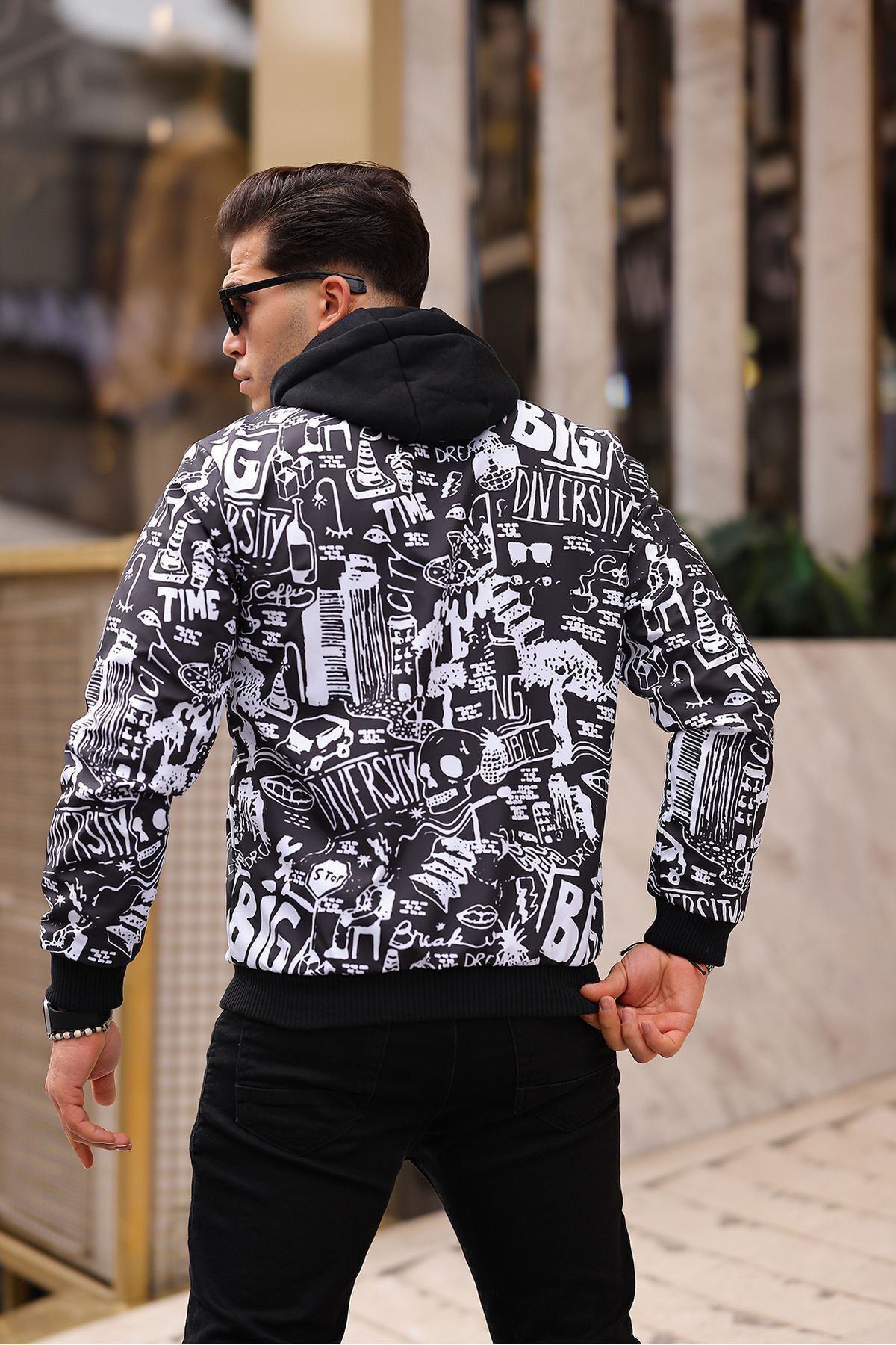 Erkek Içi Kürklü Suya Dayanıklı Çıkarıbilir Kapüşonlu Cepli Yağmurluk