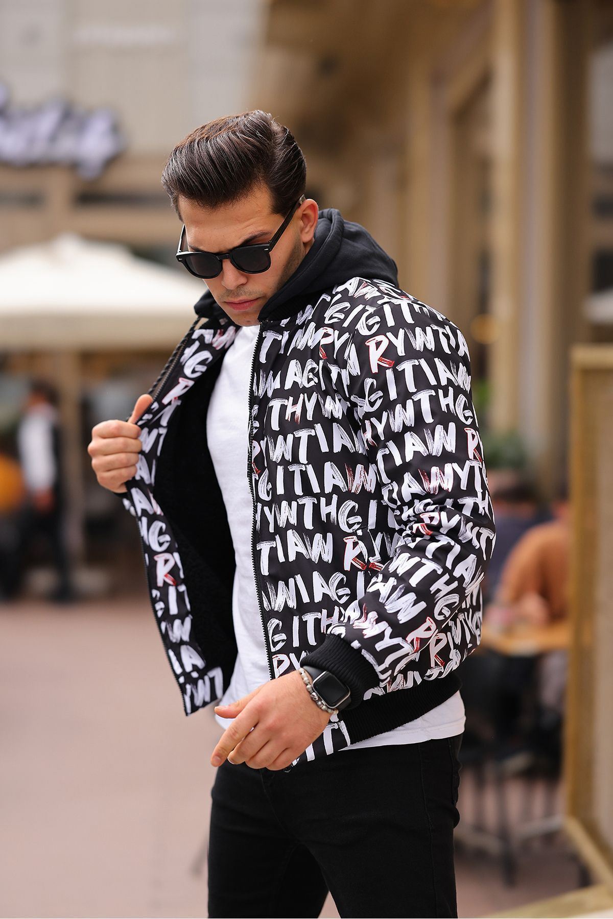 Erkek Içi Kürklü Suya Dayanıklı Çıkarıbilir Kapüşonlu Cepli Yağmurluk