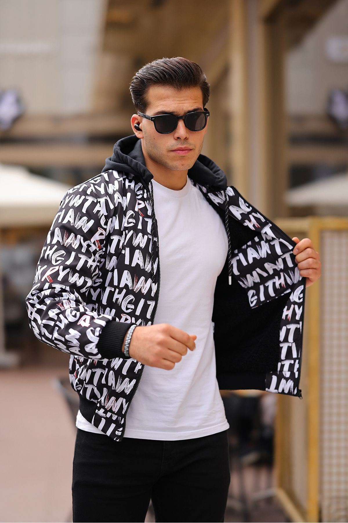 Erkek Içi Kürklü Suya Dayanıklı Çıkarıbilir Kapüşonlu Cepli Yağmurluk