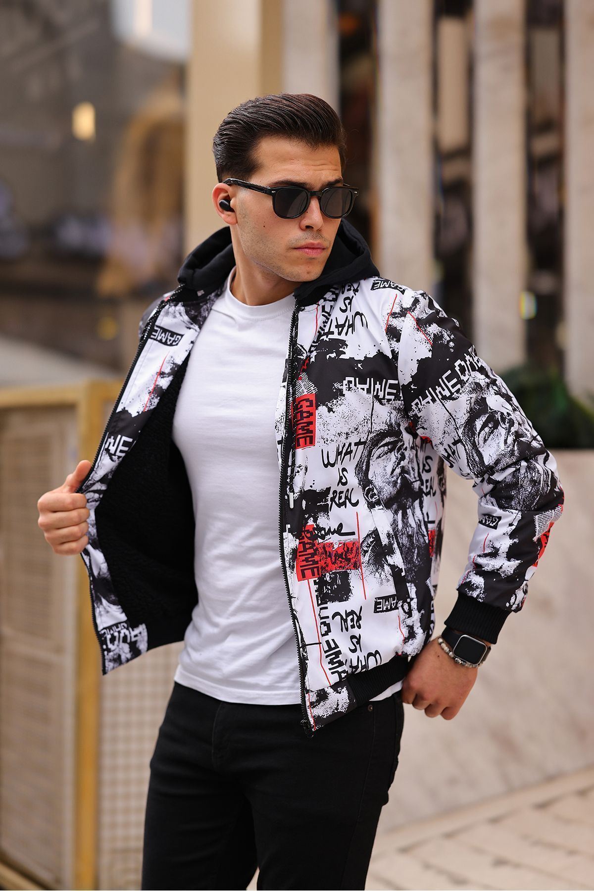 Erkek Içi Kürklü Suya Dayanıklı Çıkarıbilir Kapüşonlu Cepli Yağmurluk