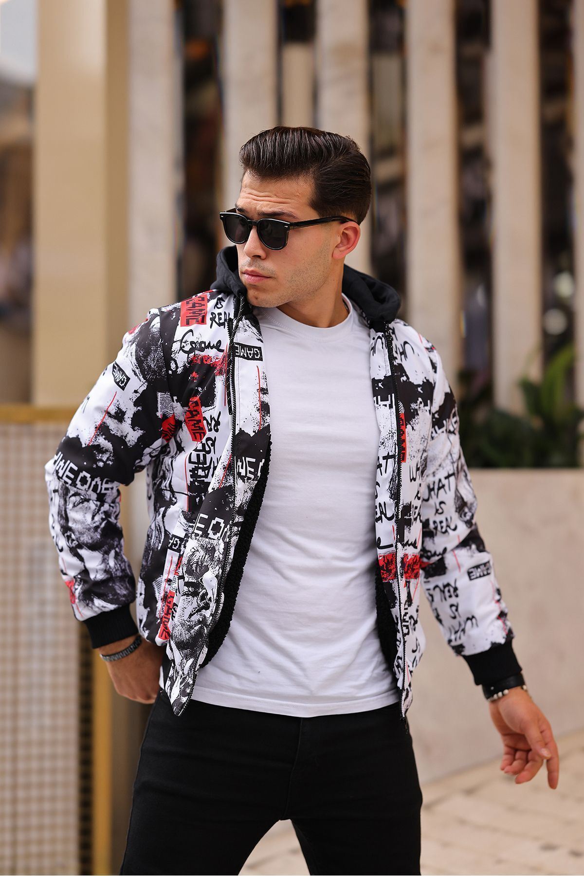 Erkek Içi Kürklü Suya Dayanıklı Çıkarıbilir Kapüşonlu Cepli Yağmurluk