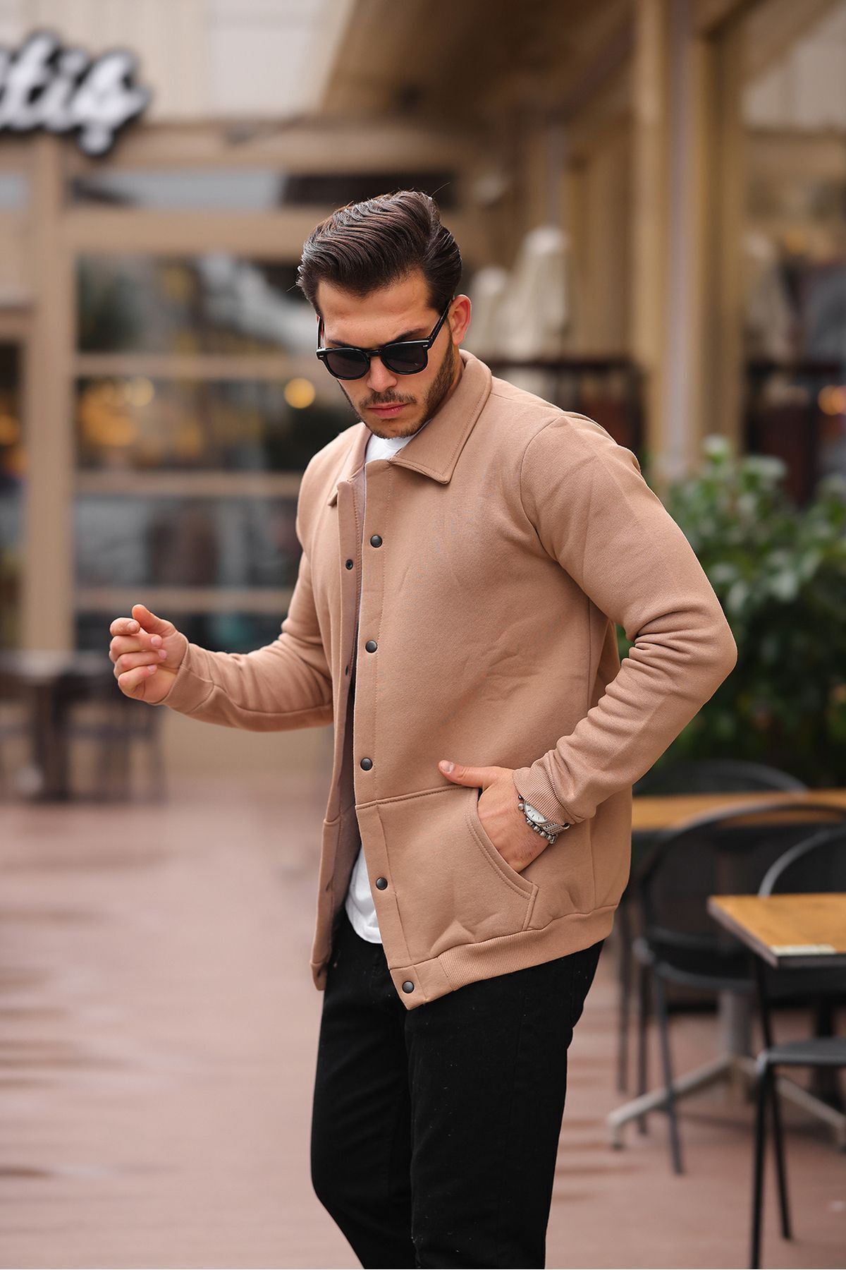 Çıtçıtlı Cepli İçi Şardonlu Sweatshirt Hırka