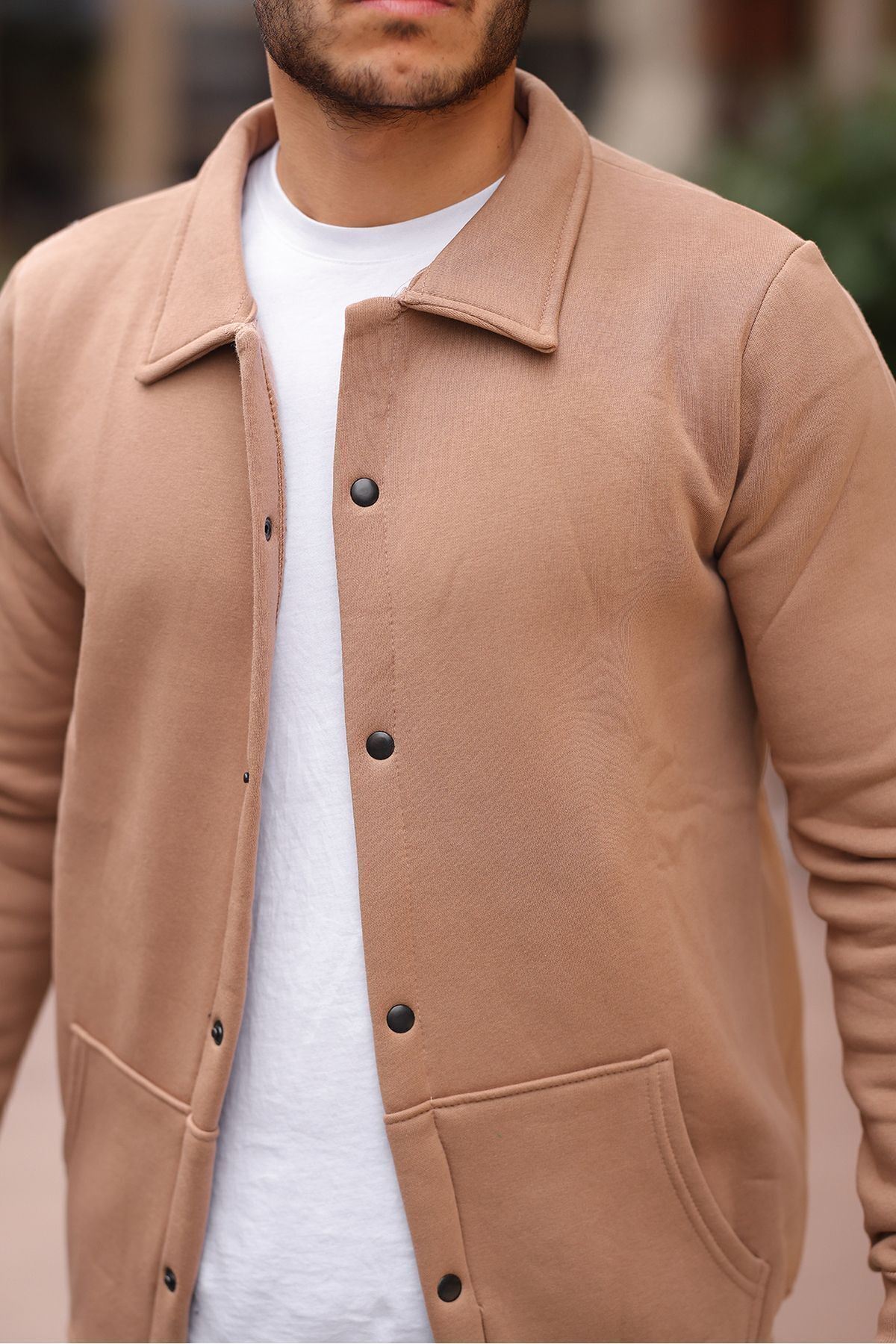 Çıtçıtlı Cepli İçi Şardonlu Sweatshirt Hırka