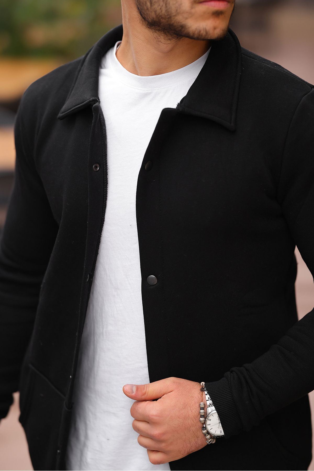 Çıtçıtlı Cepli İçi Şardonlu Sweatshirt Hırka