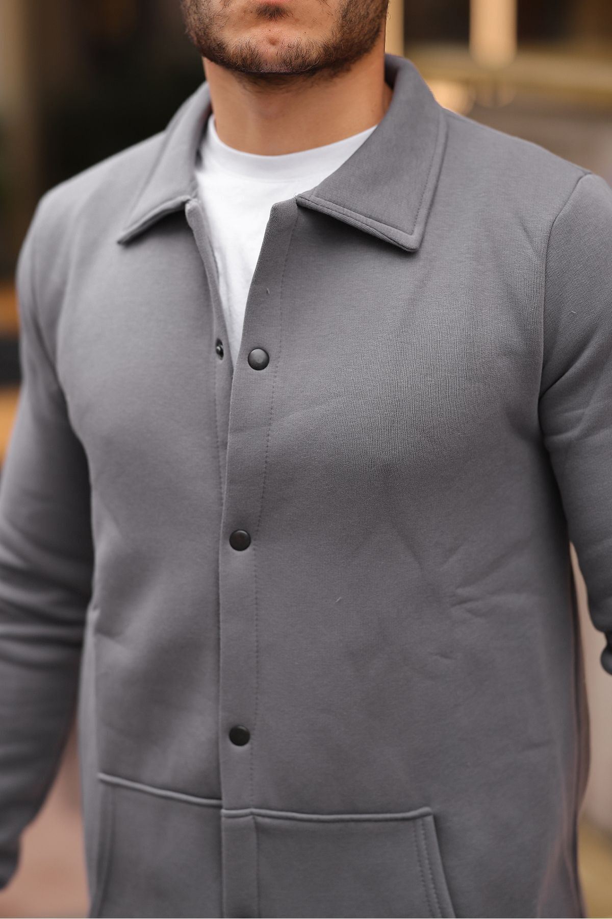 Çıtçıtlı Cepli İçi Şardonlu Sweatshirt Hırka