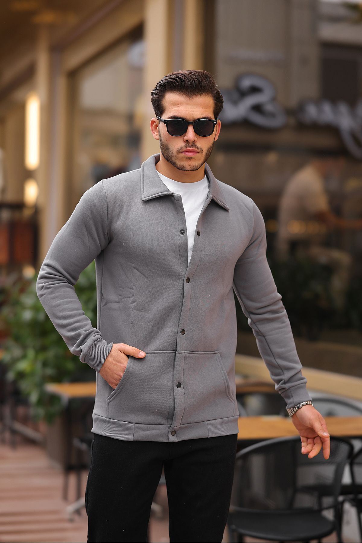 Çıtçıtlı Cepli İçi Şardonlu Sweatshirt Hırka