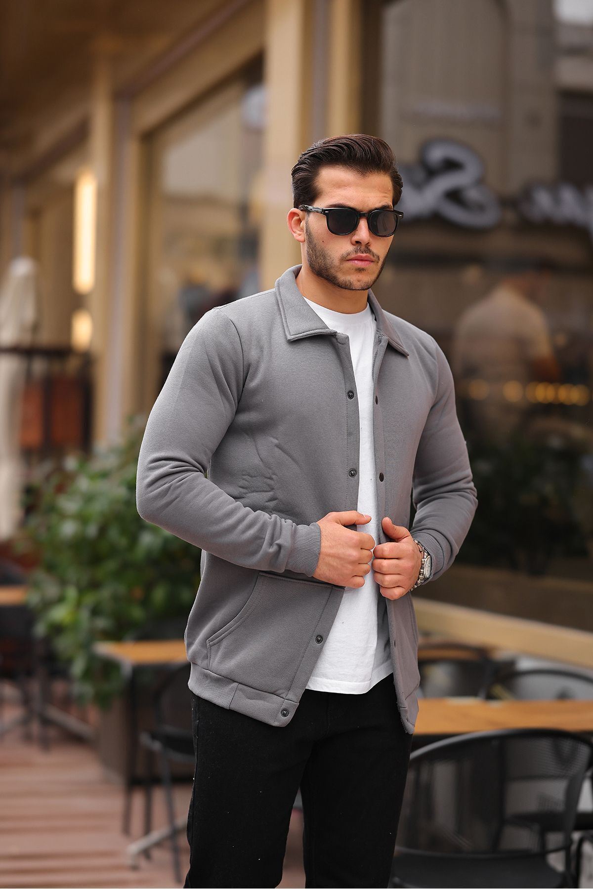 Çıtçıtlı Cepli İçi Şardonlu Sweatshirt Hırka
