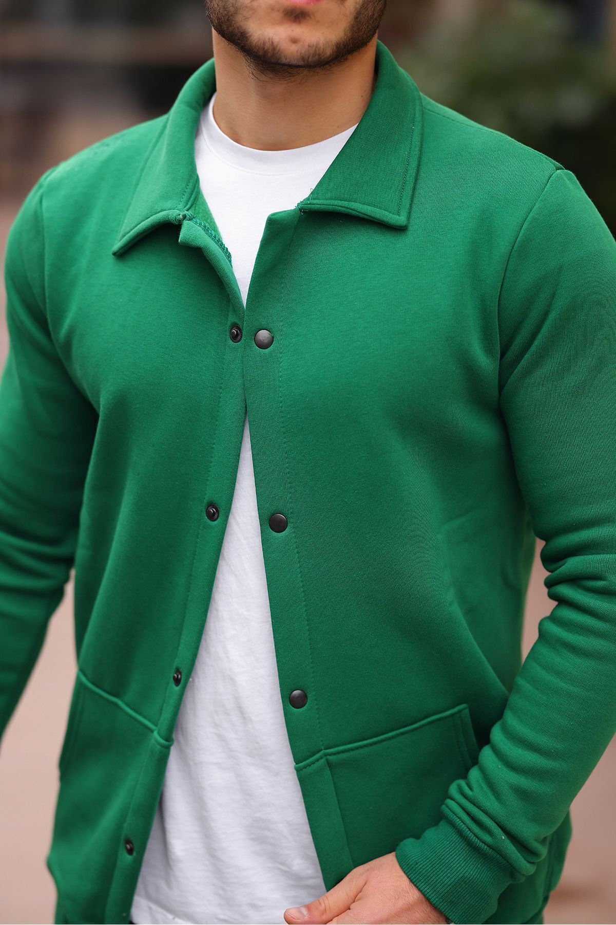 Çıtçıtlı Cepli İçi Şardonlu Sweatshirt Hırka