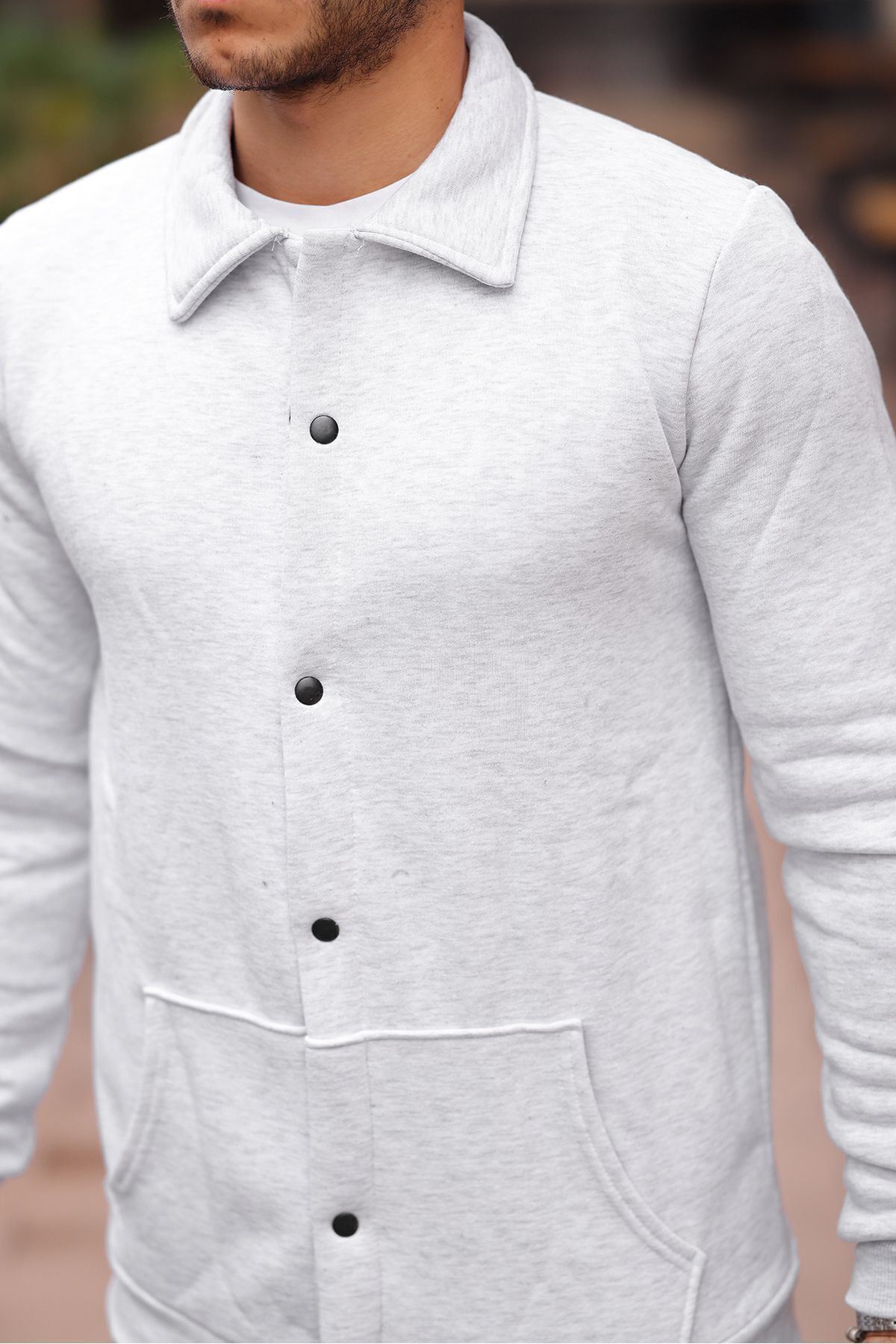 Çıtçıtlı Cepli İçi Şardonlu Sweatshirt Hırka