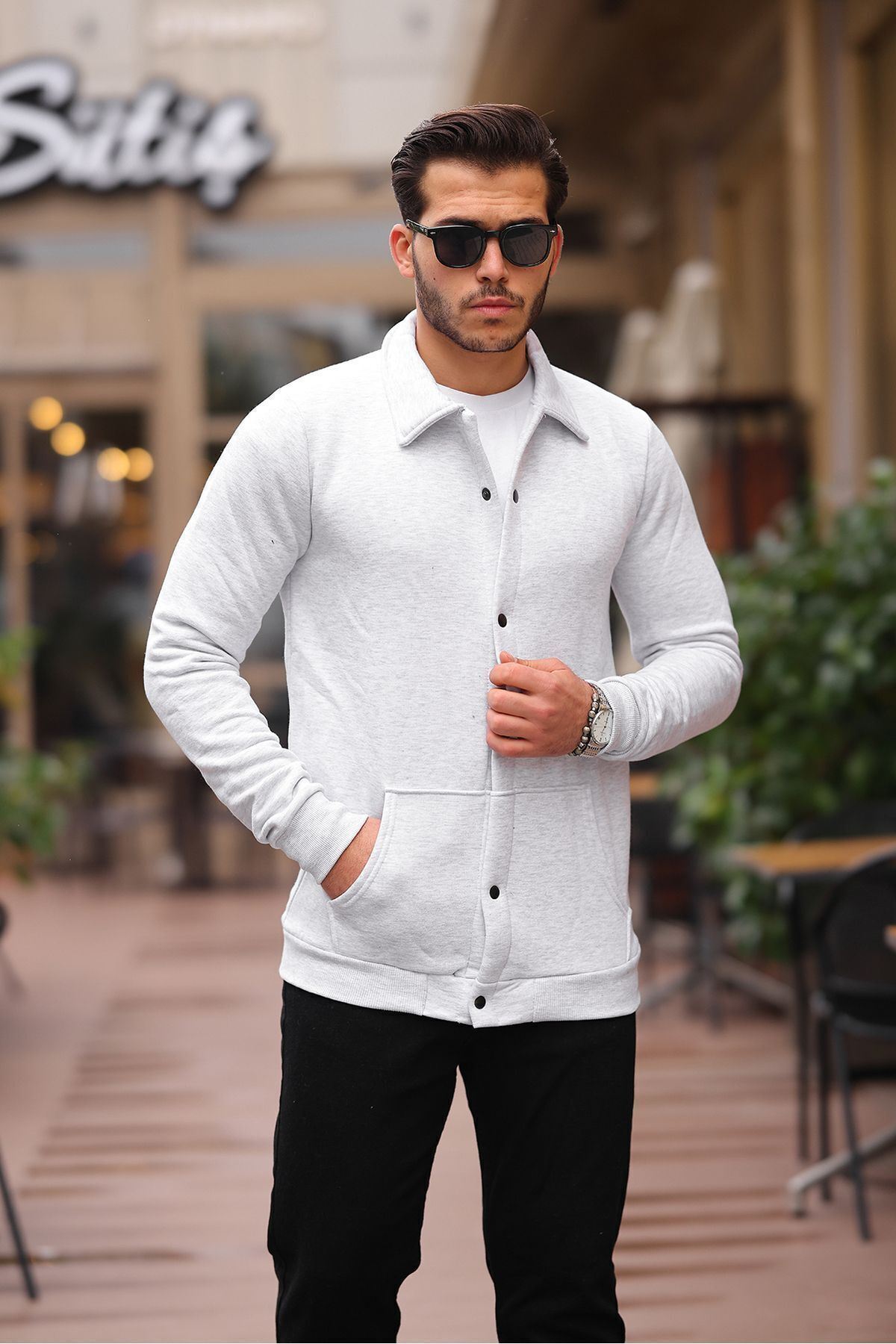 Çıtçıtlı Cepli İçi Şardonlu Sweatshirt Hırka