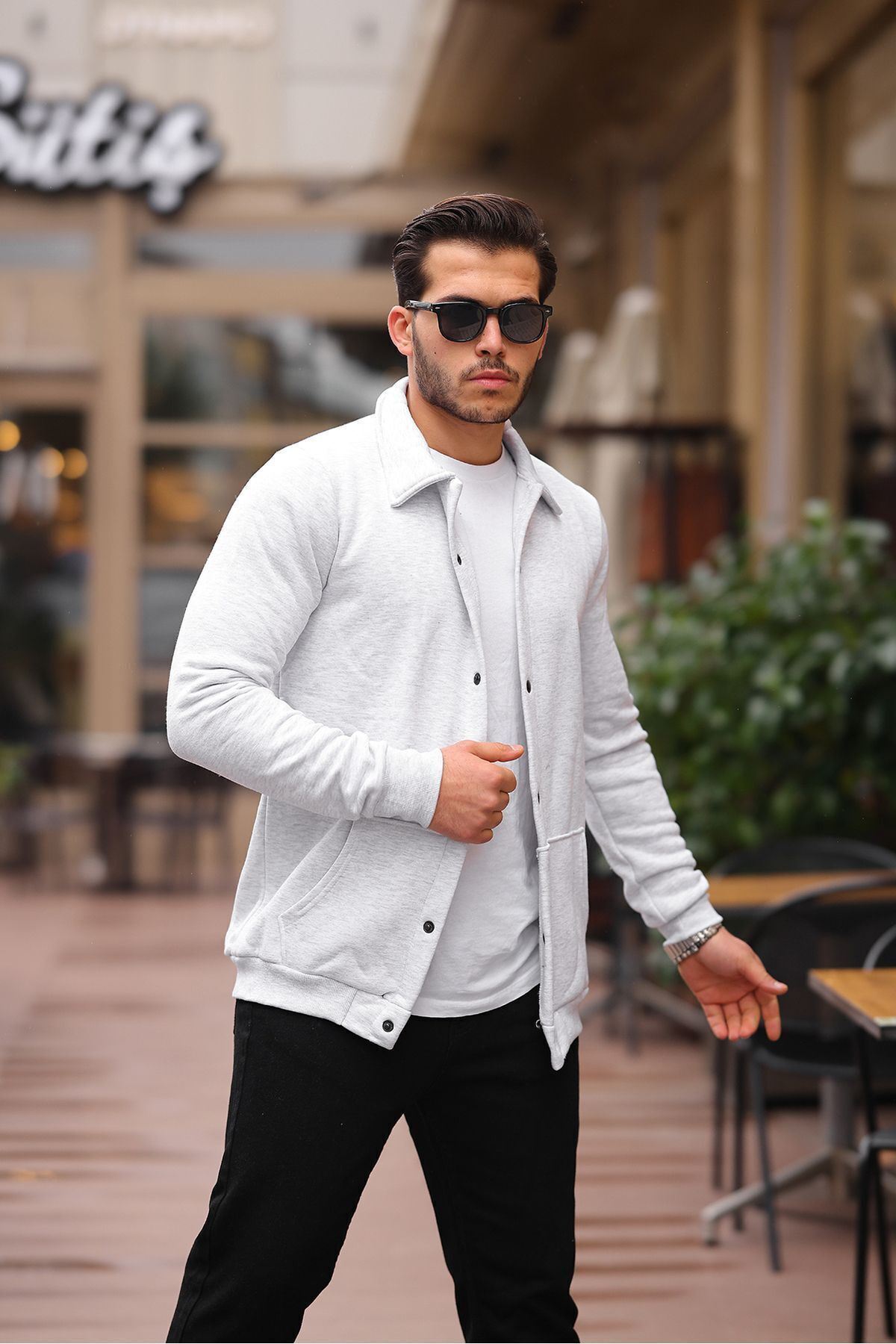 Çıtçıtlı Cepli İçi Şardonlu Sweatshirt Hırka