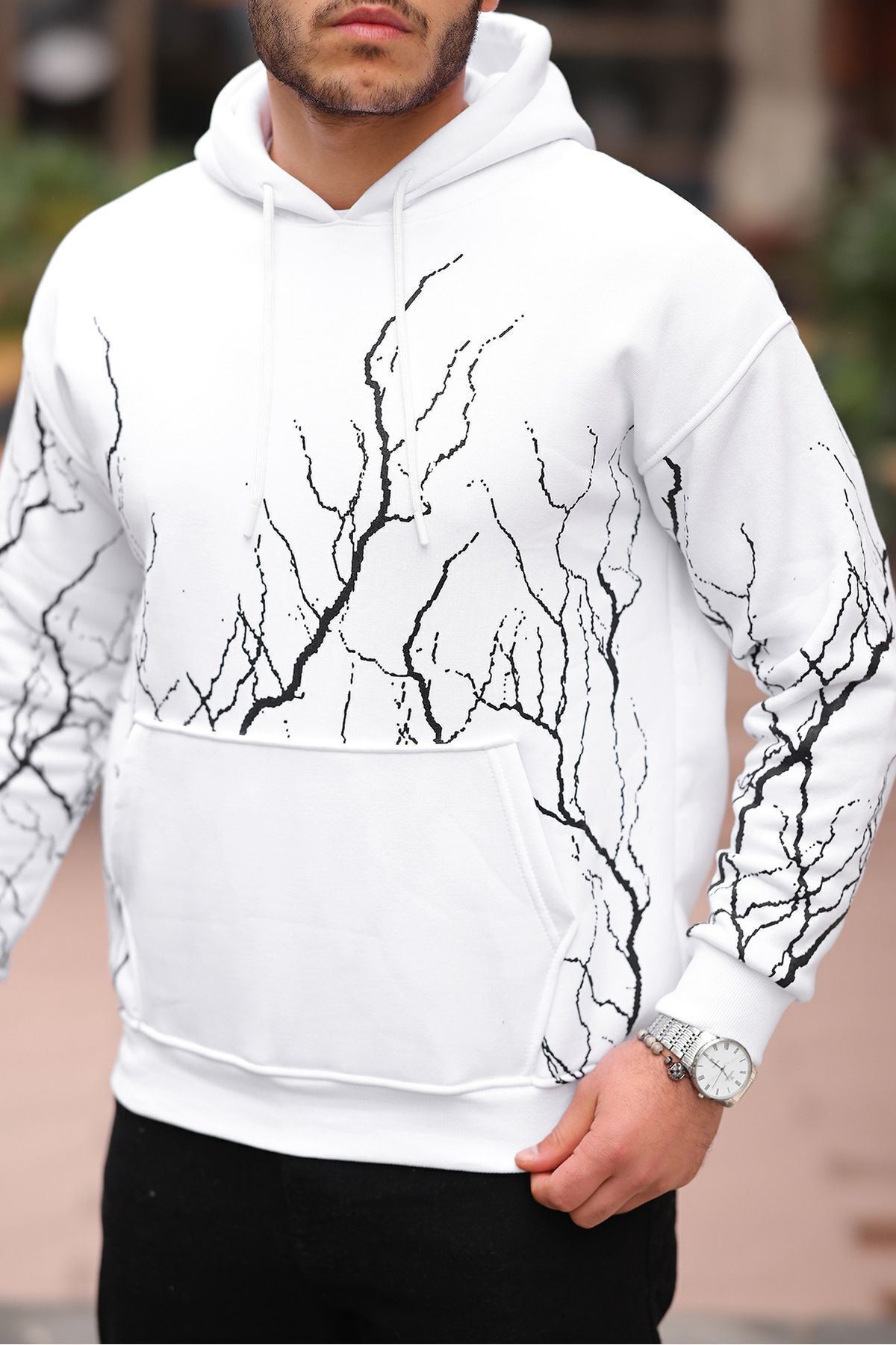 ŞİMŞEK DESENLİ KAPÜŞONLU SWEATSHİRT