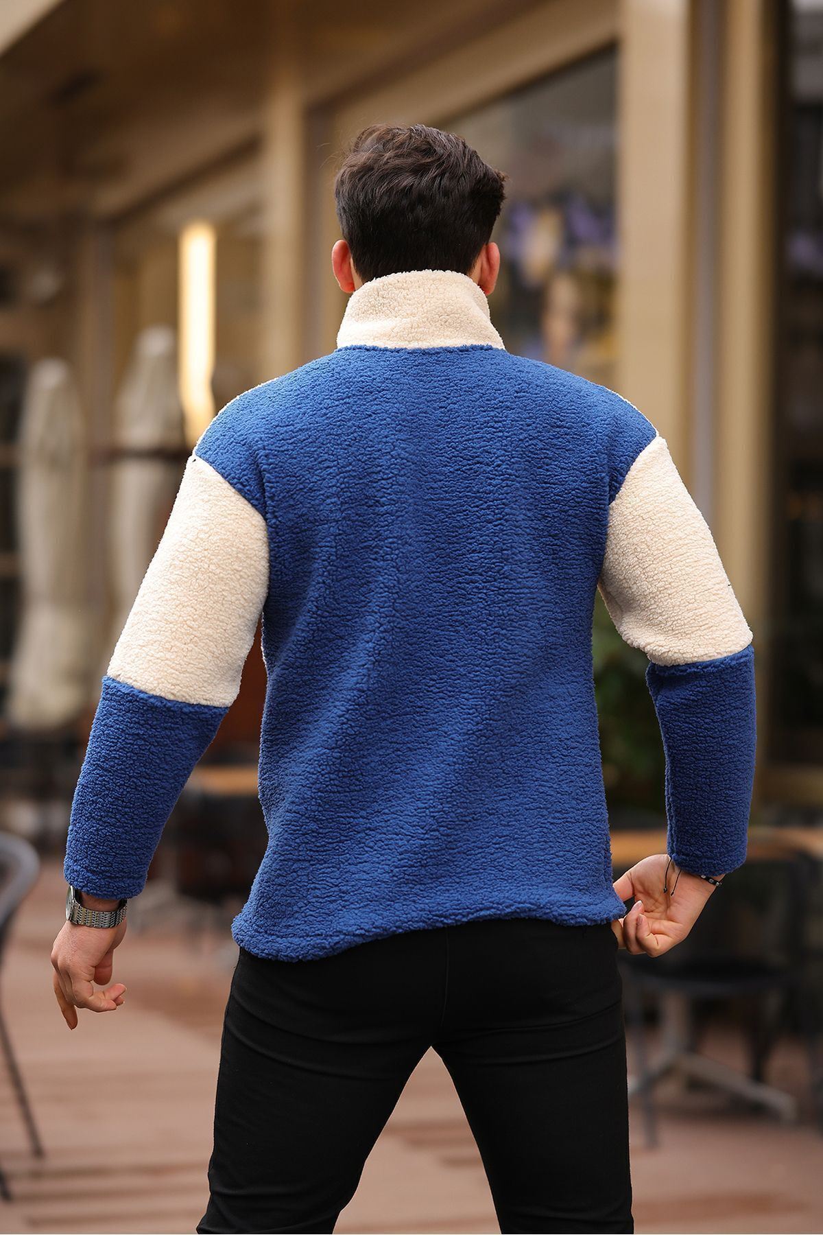 Yarım Fermuarlı Çift Renk Peluş Sweatshirt