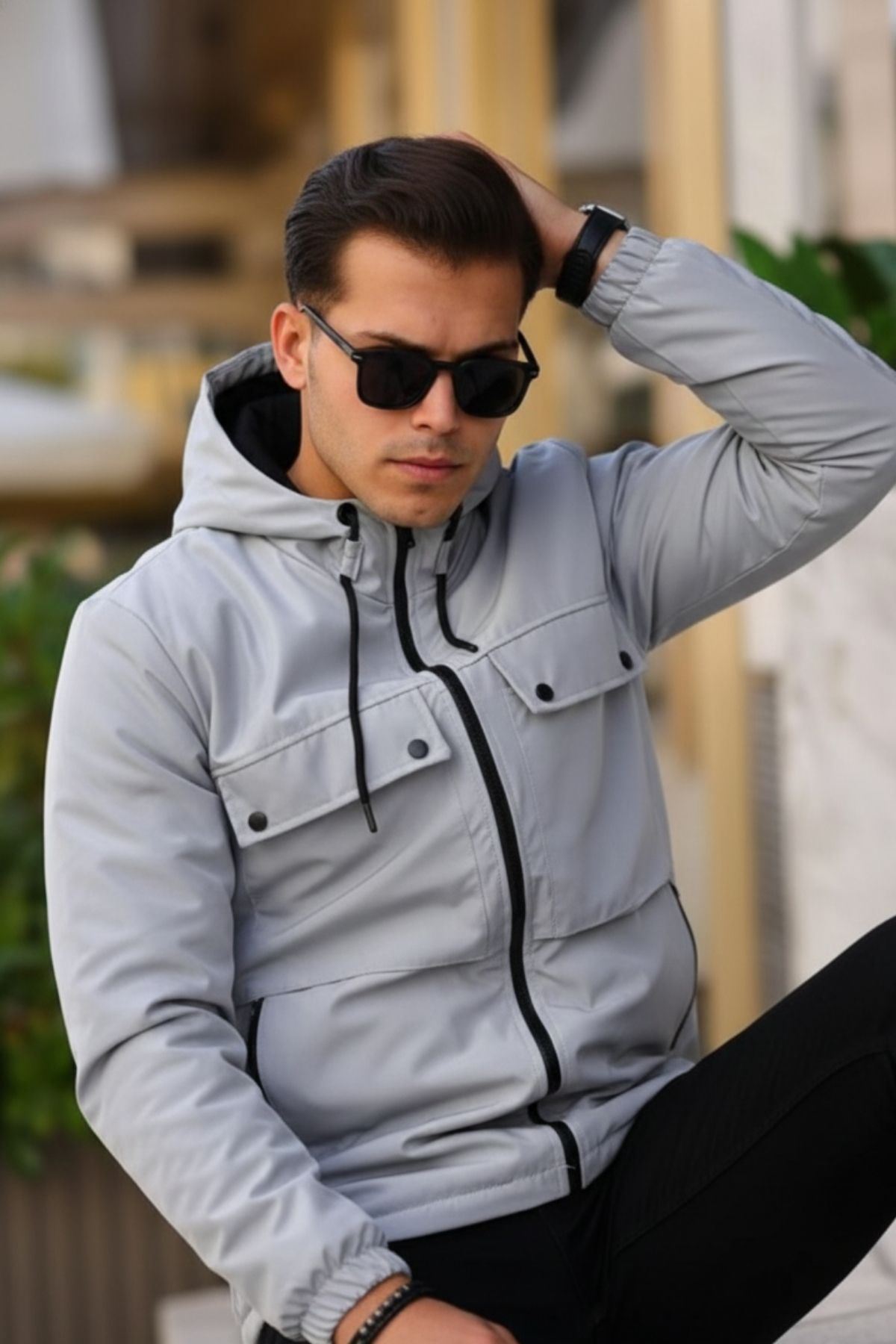 Erkek Içi Kürklü Suya Dayanıklı Körük Cep Kapüşonlu Cepli Yağmurluk